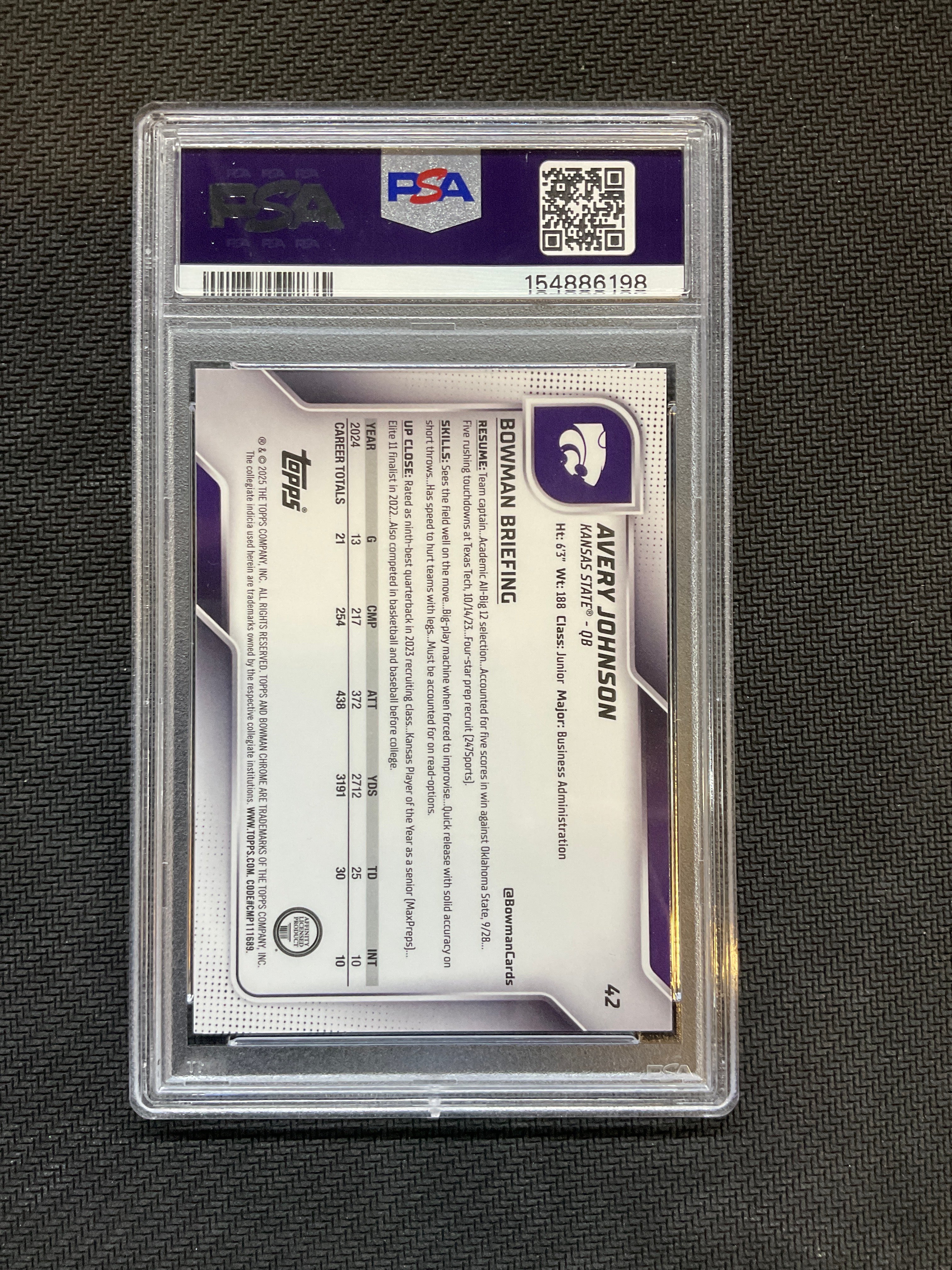 2025 Bowman U Chrome Avery Johnson Yellow Mini Diamond /350 PSA 10
