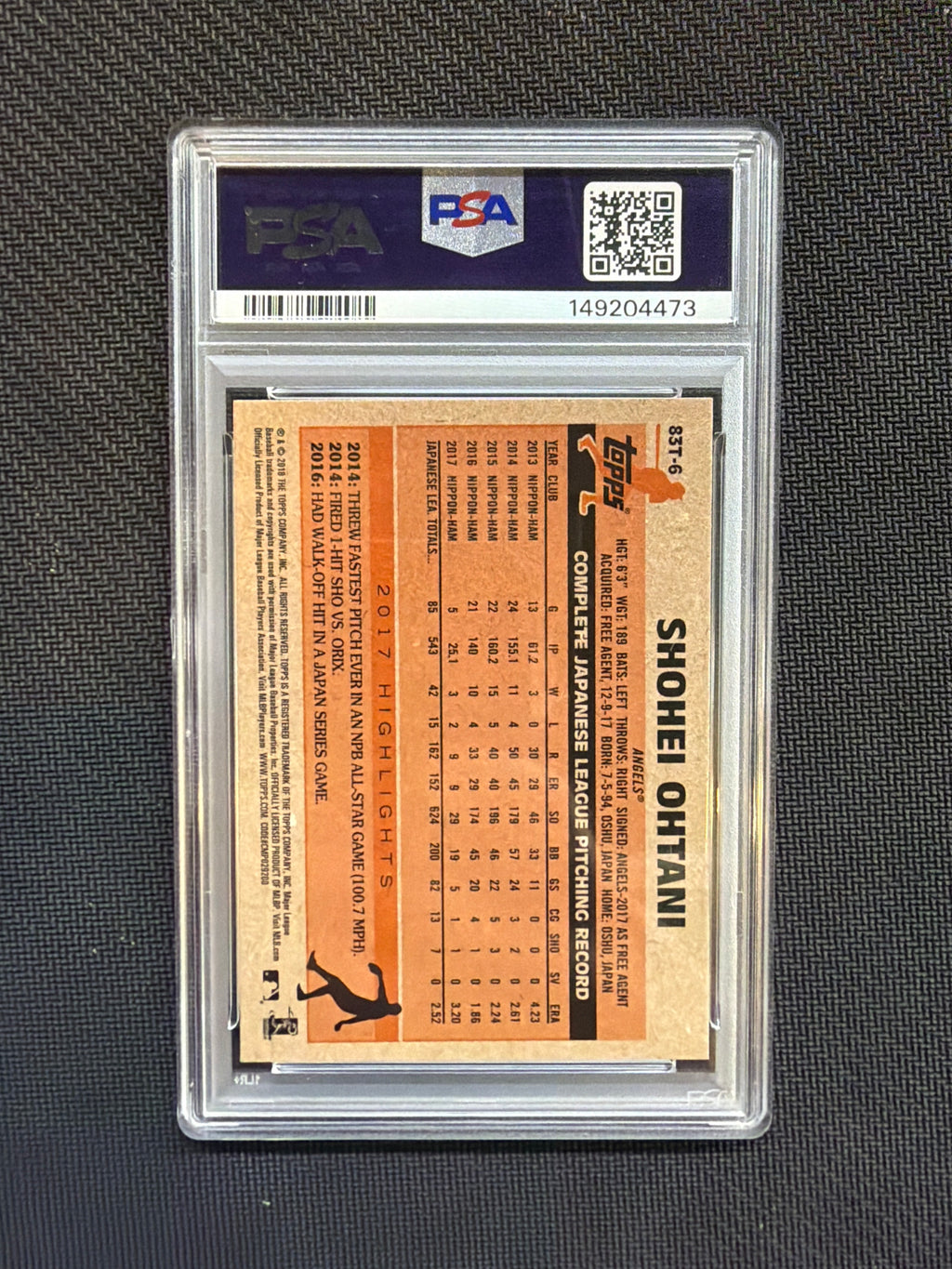 2018 Topps Chrome 83 Shohei Ohtani PSA 8 Refactor Rookie 473