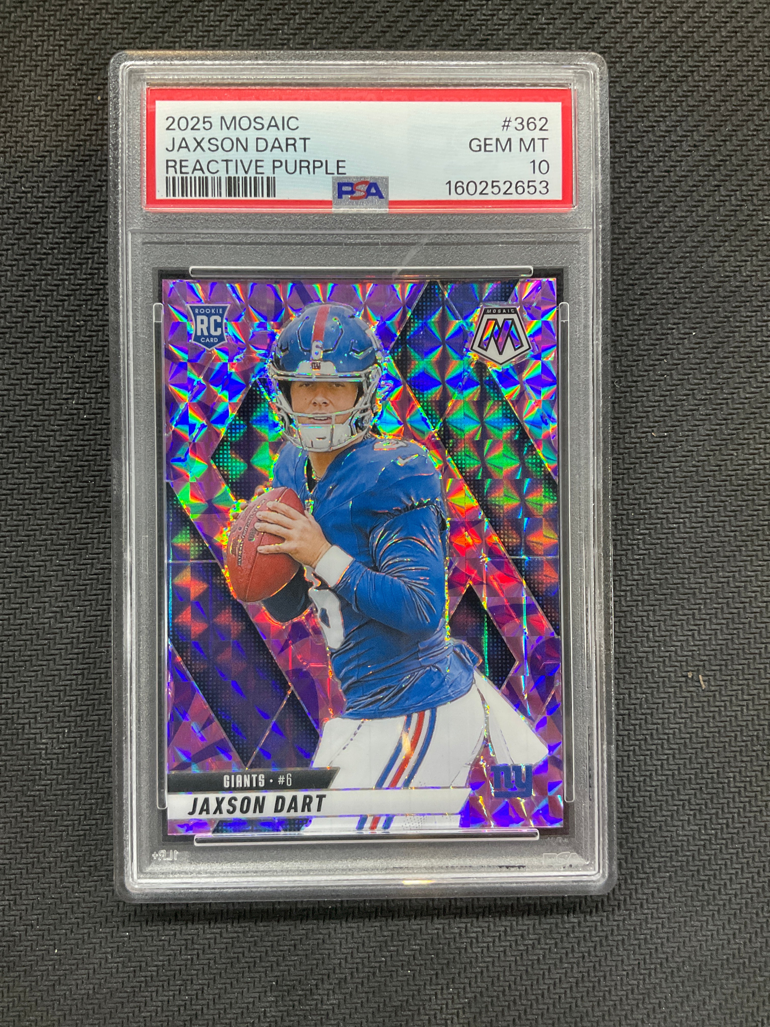 2025 Mosaic Jaxson Dart Rookie Reactive Purple PSA 10 653