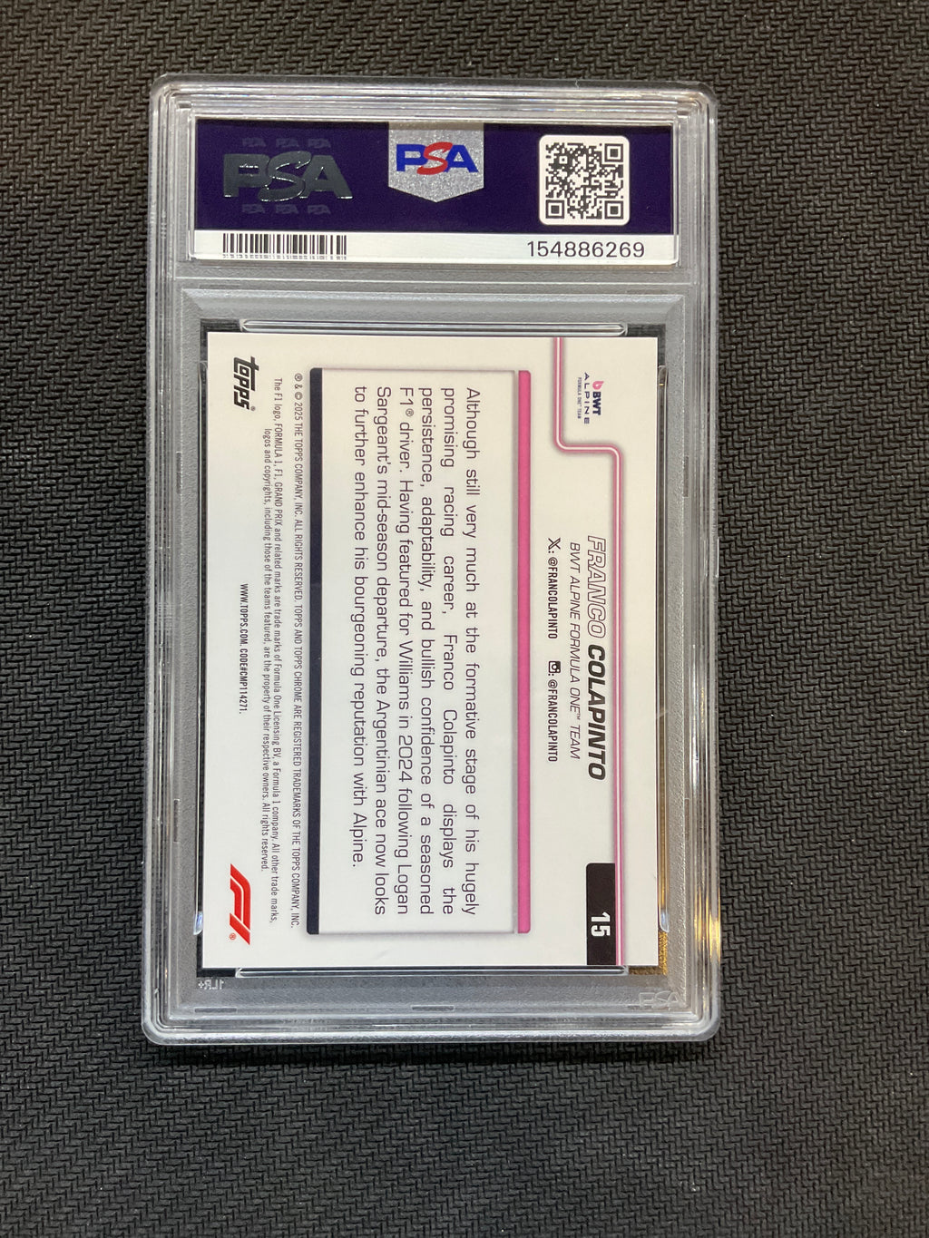 2025 Topps Chrome F1 Franco Colapinto Aqua Checker Flag /199 PSA 8