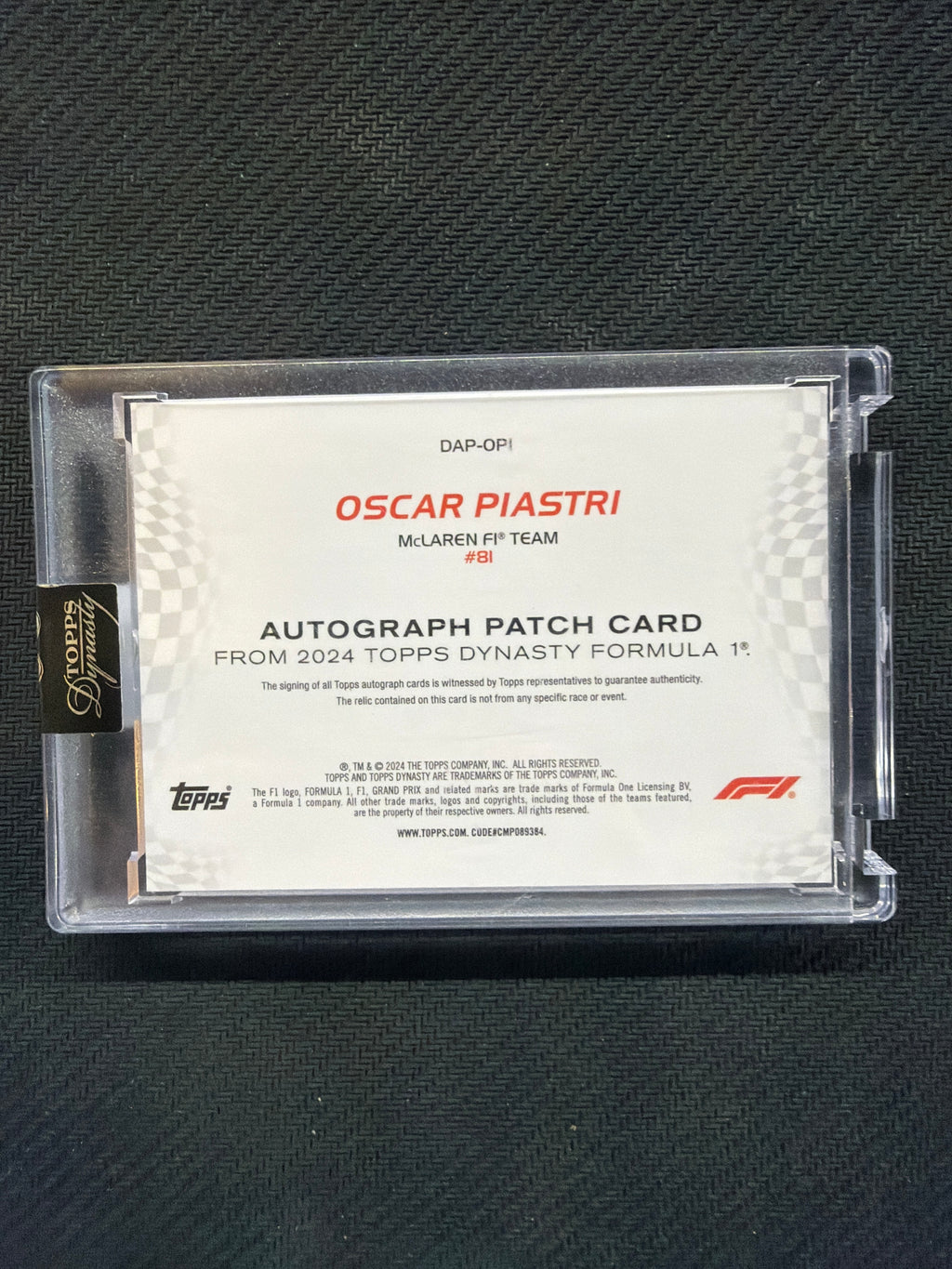 2024 Topps Dynasty Oscar Piastri Patch Auto 1/1 Mclaren