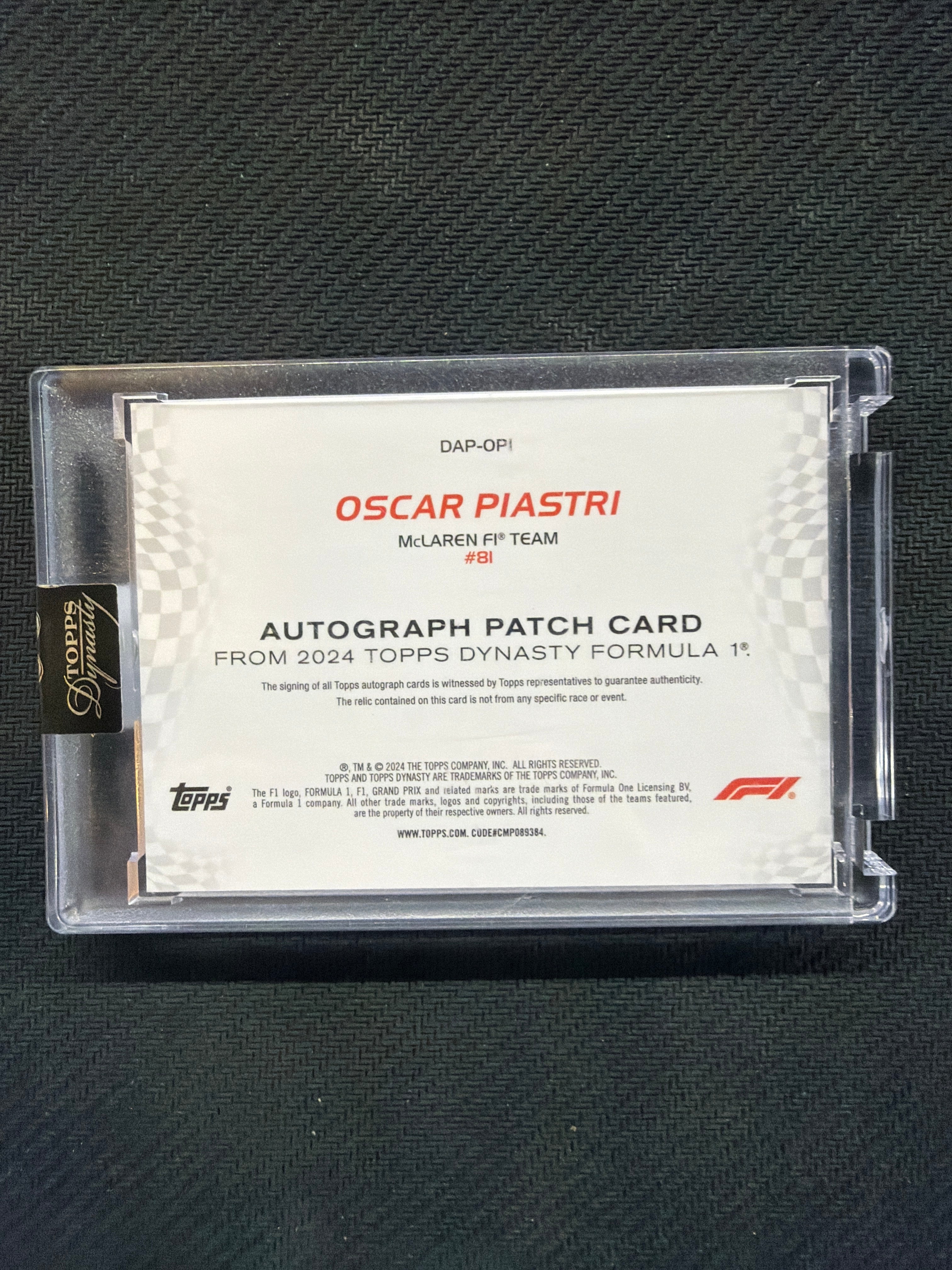 2024 Topps Dynasty Oscar Piastri Patch Auto 1/1 Mclaren