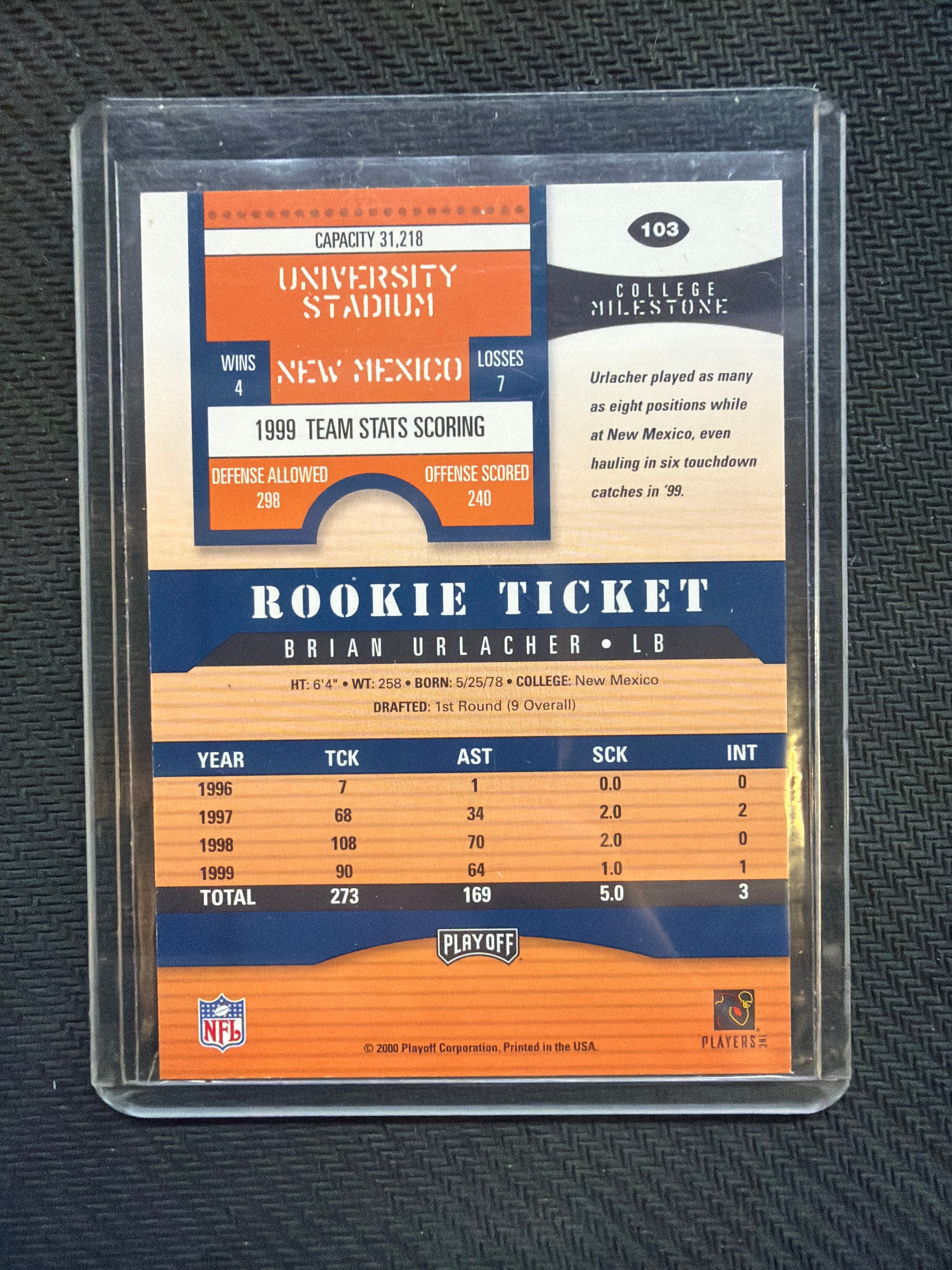 2000 Playoff Contenders Brian Urlacher Rookie Auto #103 Bears
