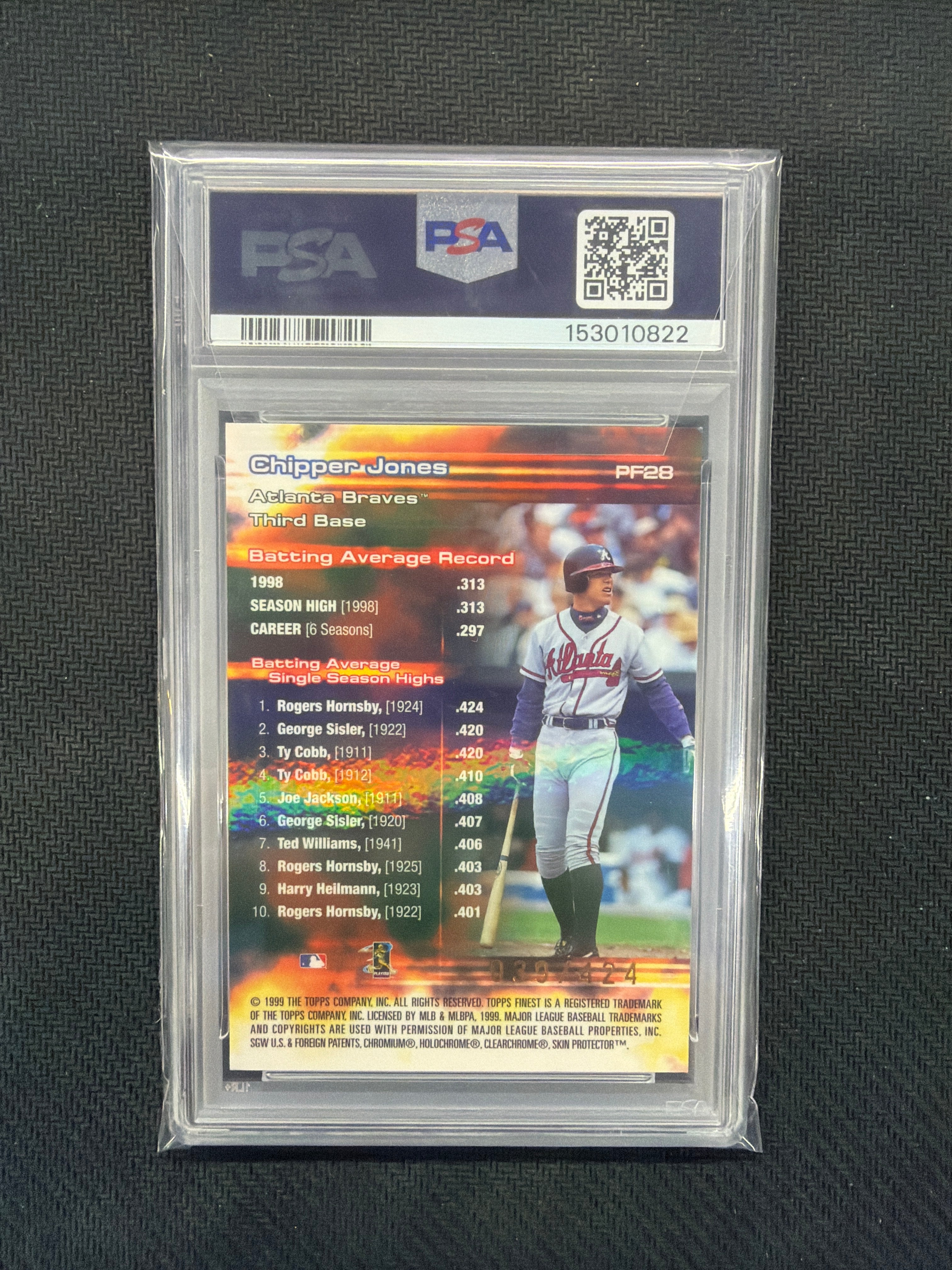 1999 Topps Finest Chipper Jones Refractor With Coating PSA 7 Braves