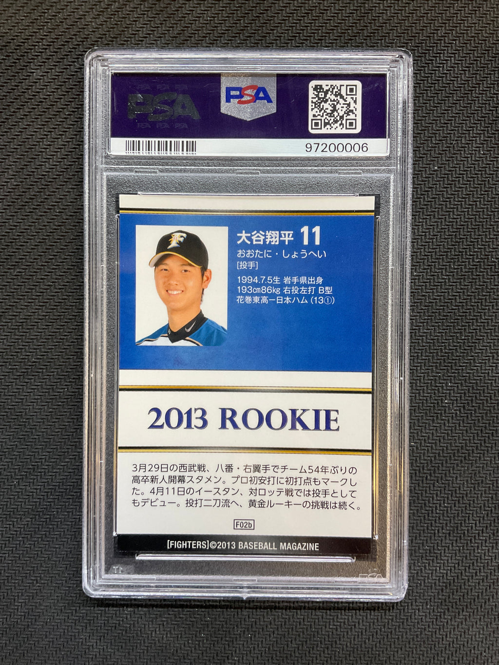 2013 BBM N-H Fighters Shohei Ohtani Batting Rookie PSA 10  006