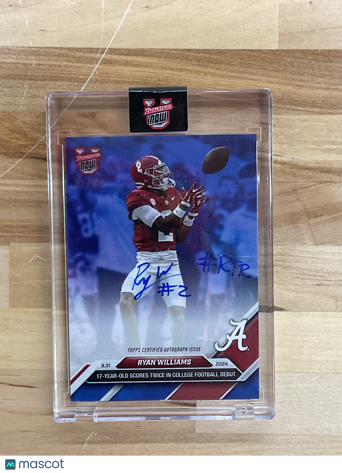 2024 Topps Now Ryan Williams Alabama Auto /49