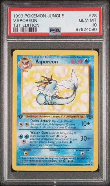 1999 Pokemon Jungle Vaporeon 28 1st Edition PSA 10