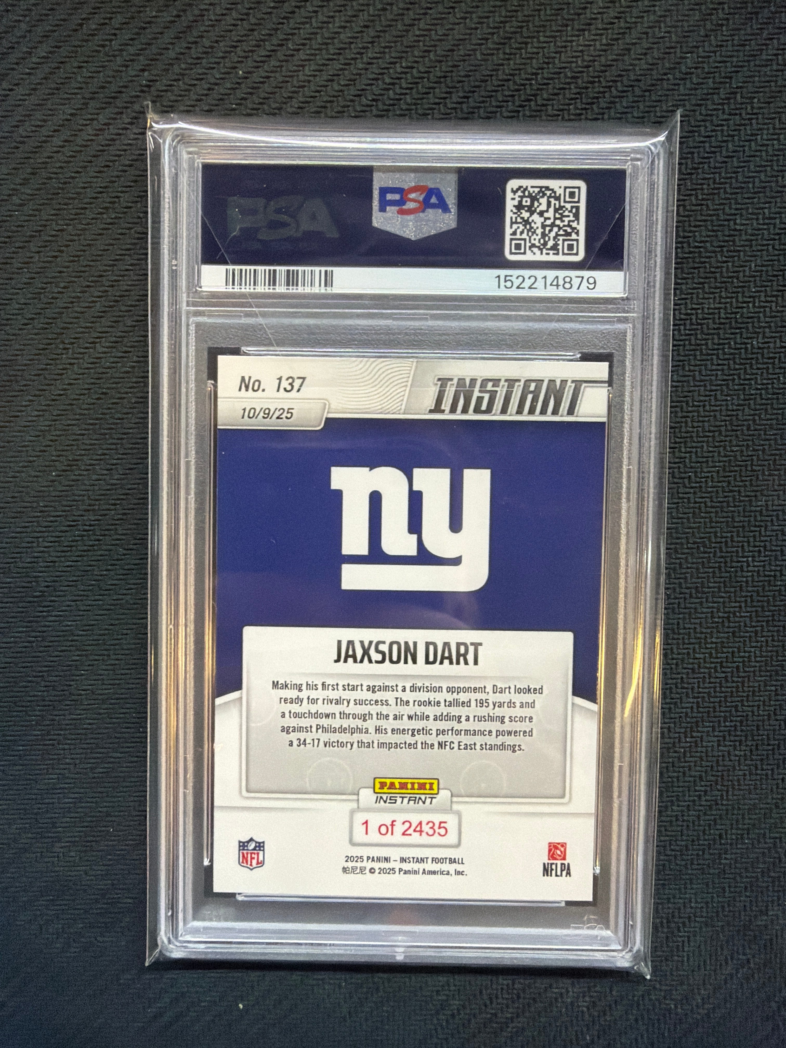 2025 Panini Instant NFL Jaxson Dart PSA 10 879