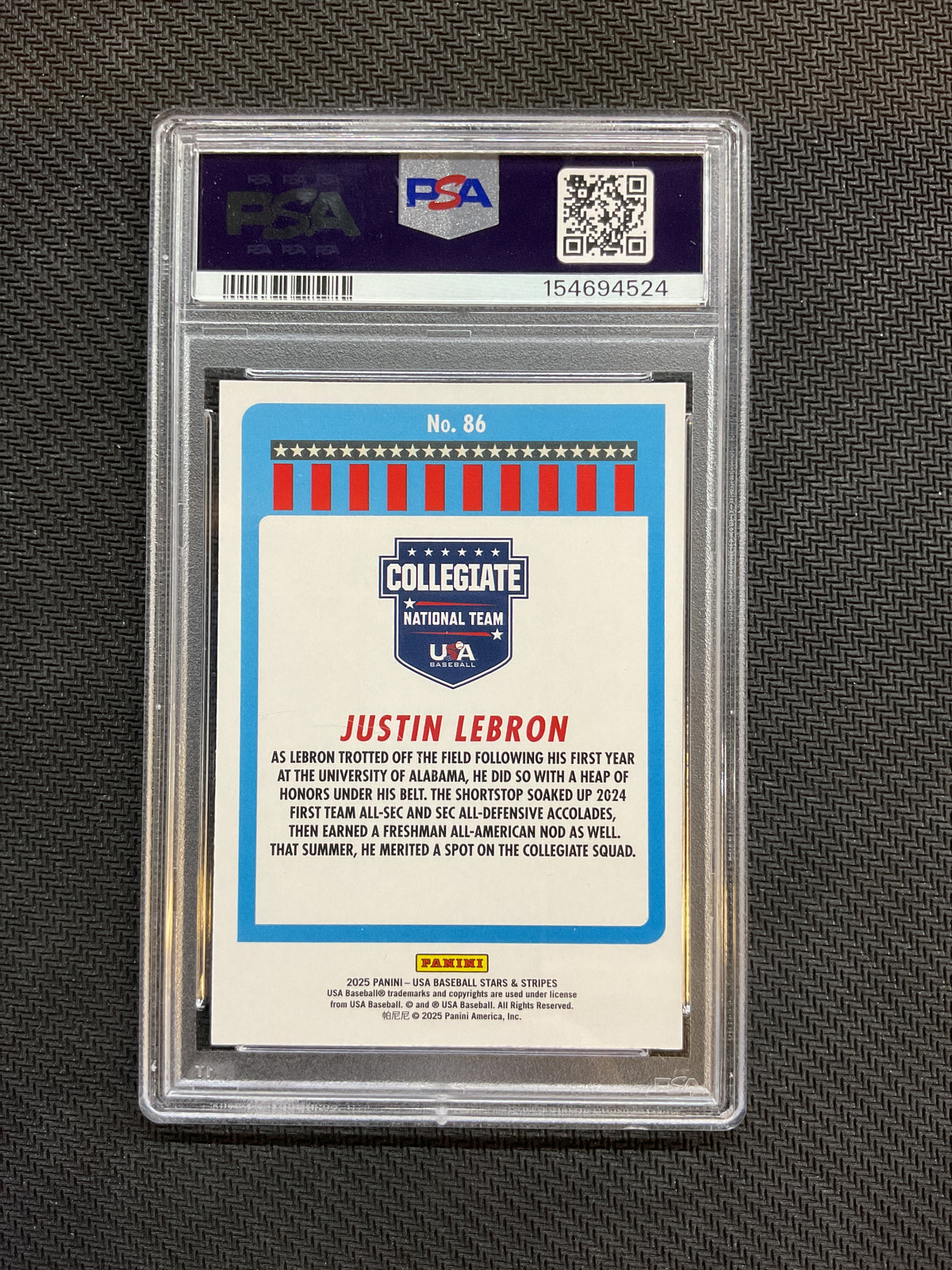 2025 Panini Stars & Stripes Justin LeBron Rookie PSA 8 524