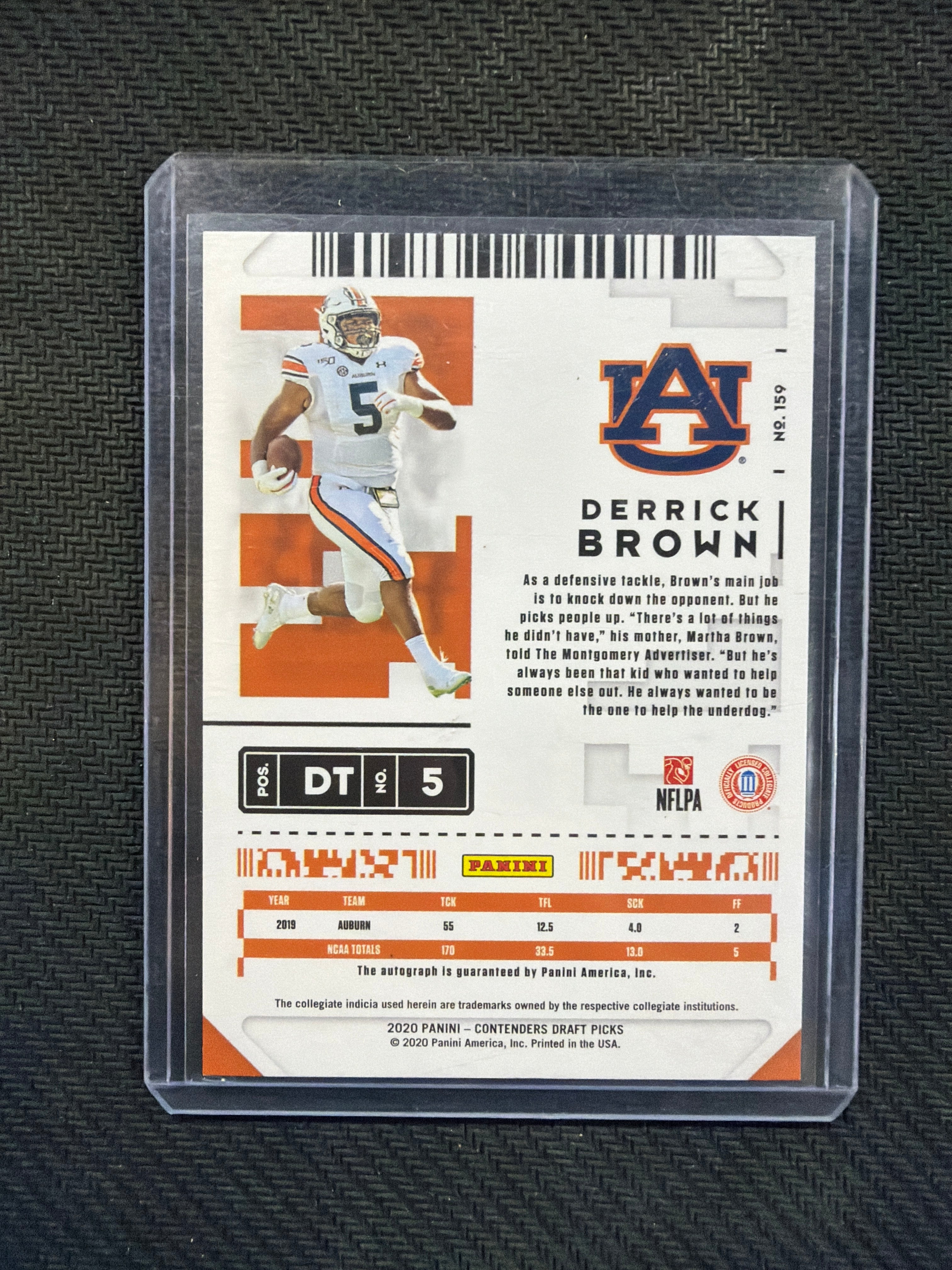 2020 Panini Contenders Derrick Brown Auto Green Auburn