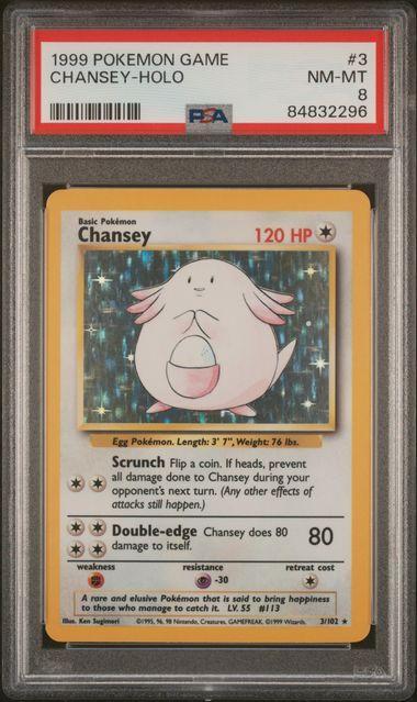 1999 Pokemon Base Chansey Holo 3 PSA 8