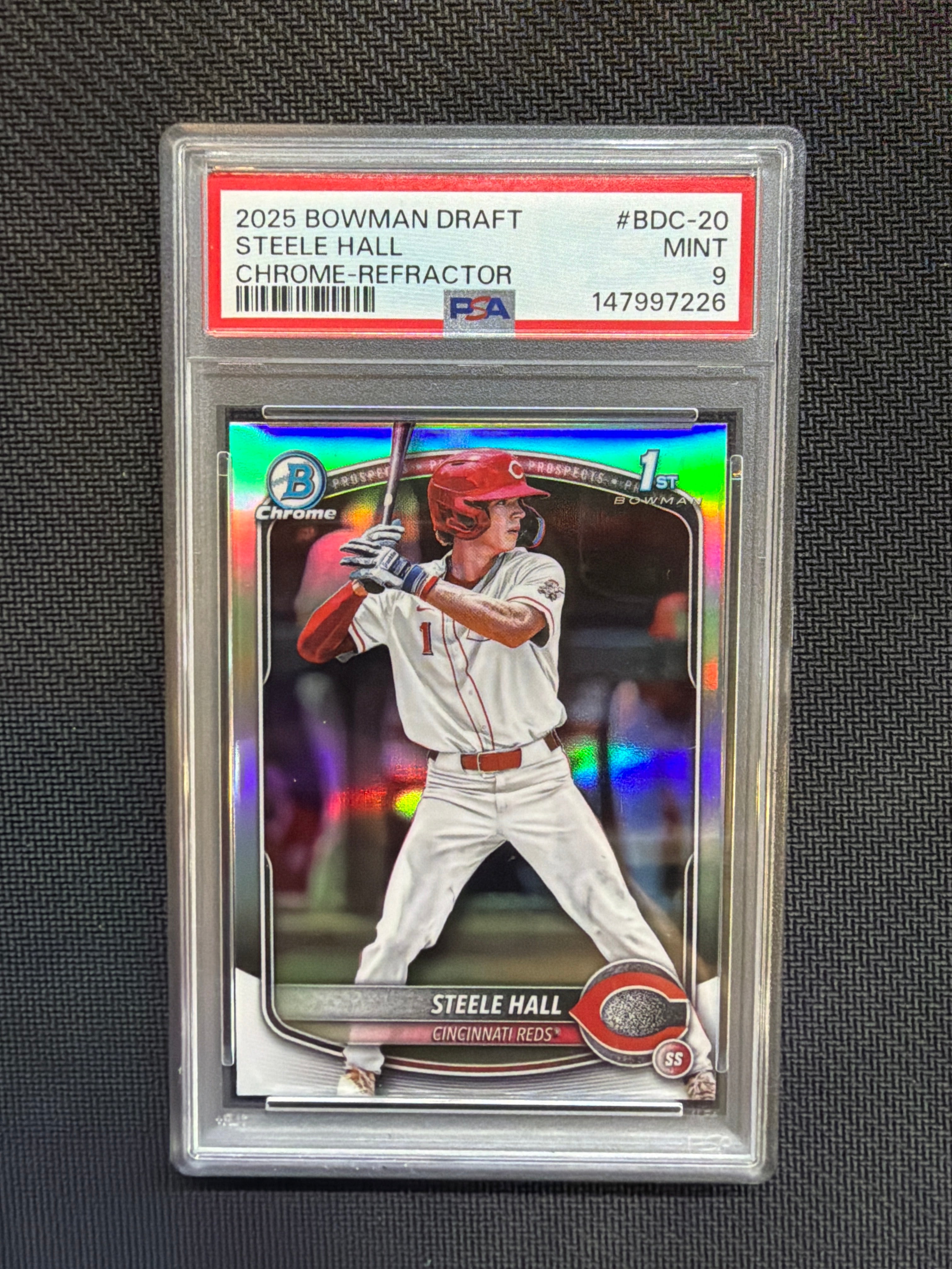 2025 Bowman Draft Chrome Steele Hall Rookie Refractor PSA 9 Reds