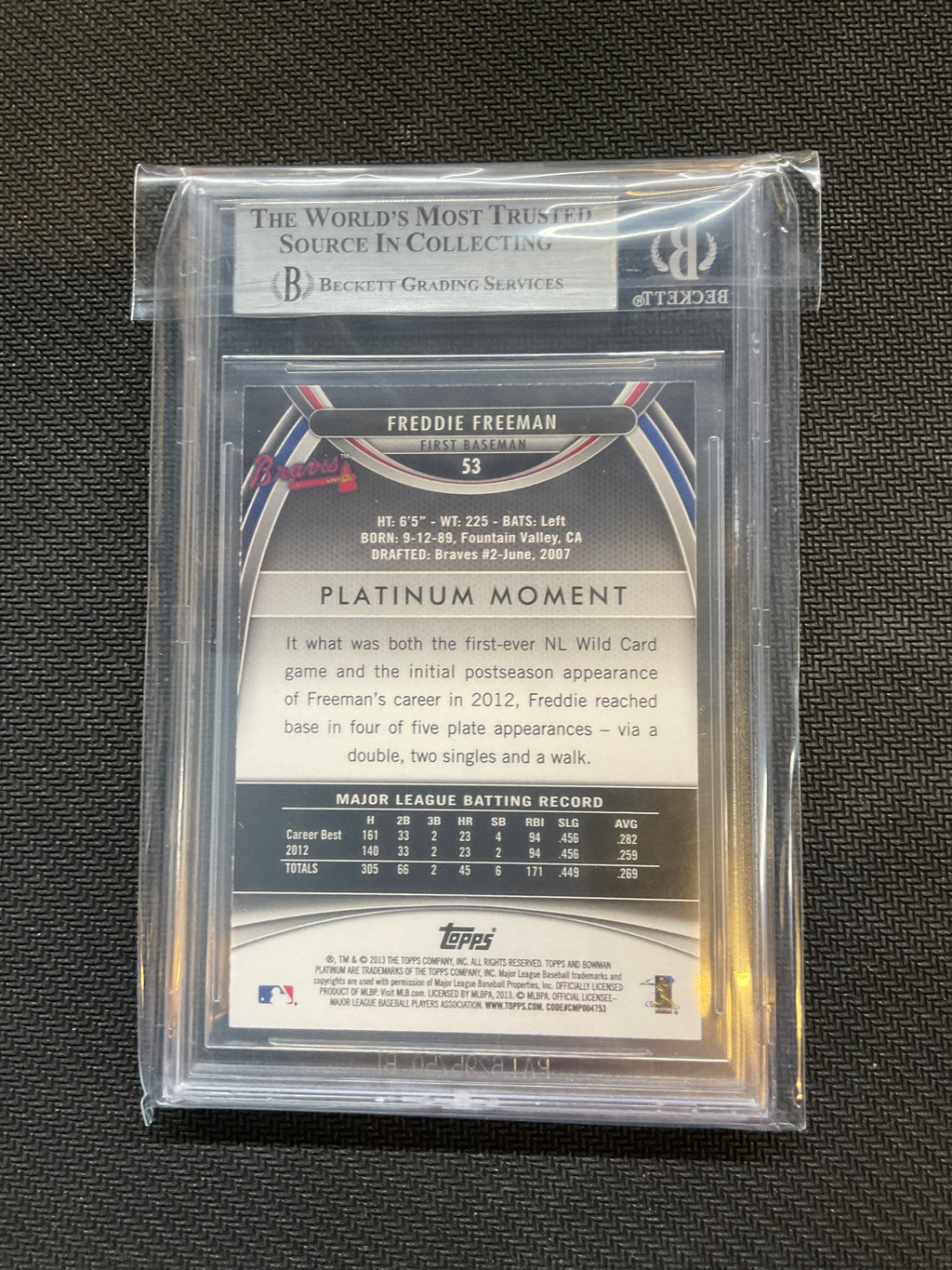 2013 Bowman Platinum Freddie Freeman BGS 9 Braves