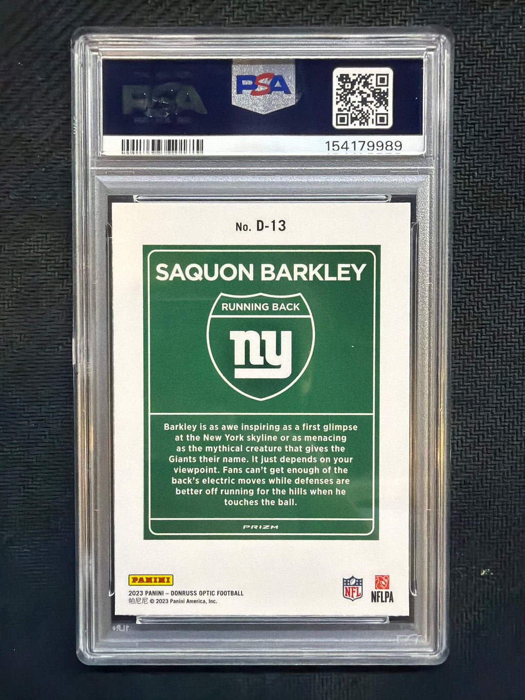 2023 Donruss Optic Saquon Barkley Downtown! PSA 9 989
