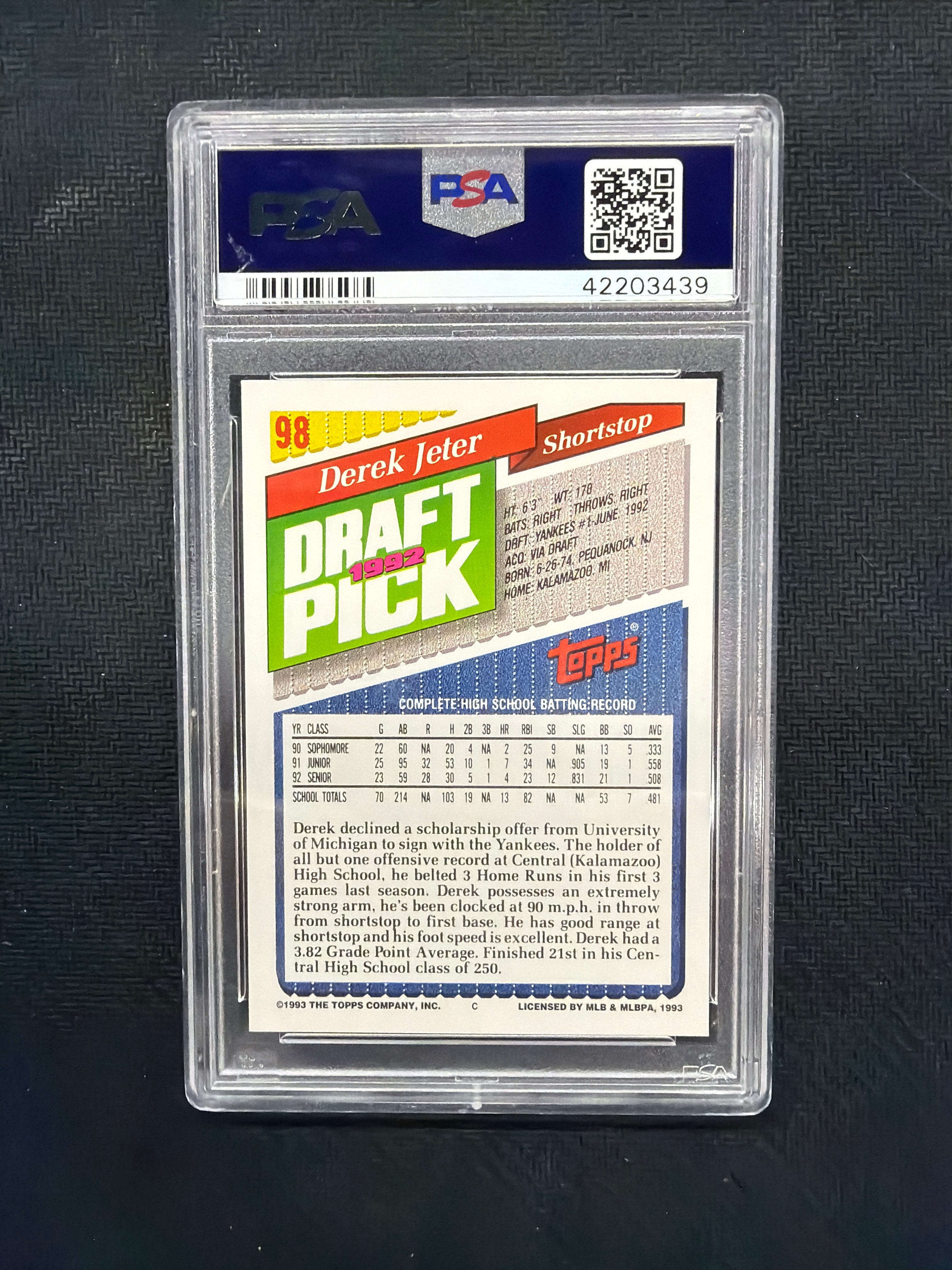 1993 Topps Derek Jeter Rookie PSA 10 Yankees