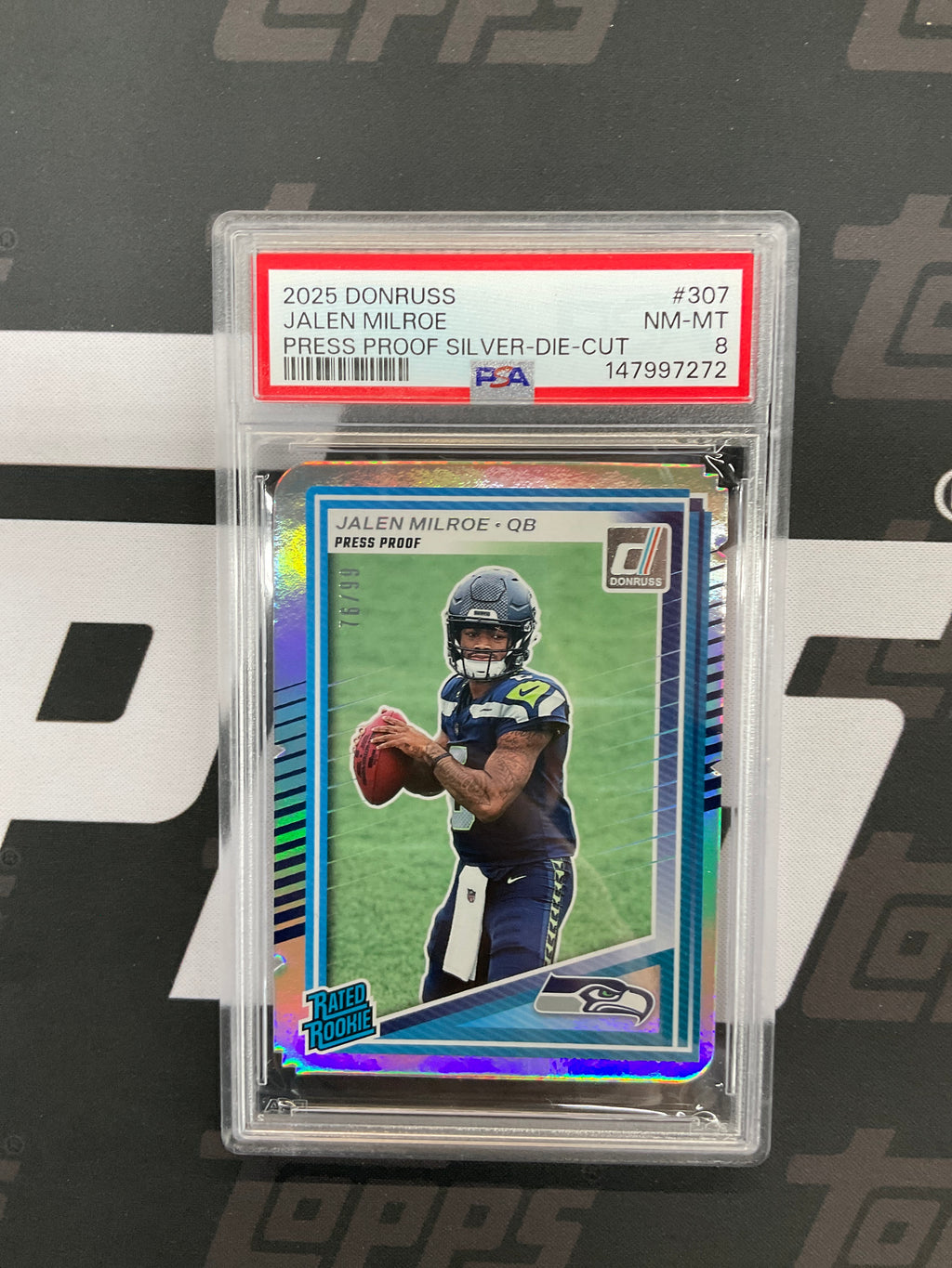 2025 Donruss Jalen Milroe Press Proof Silver /99 PSA 8 Seahawks