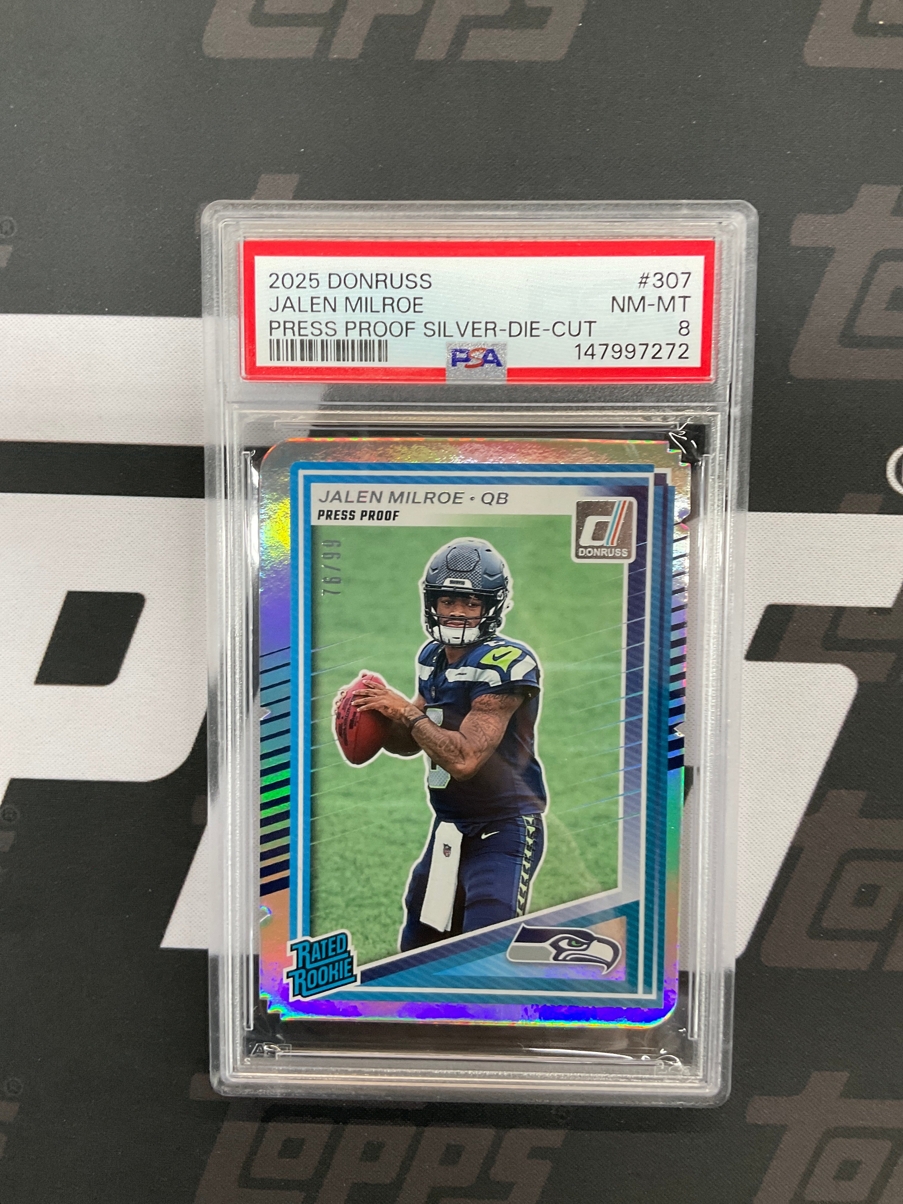 2025 Donruss Jalen Milroe Press Proof Silver /99 PSA 8 Seahawks