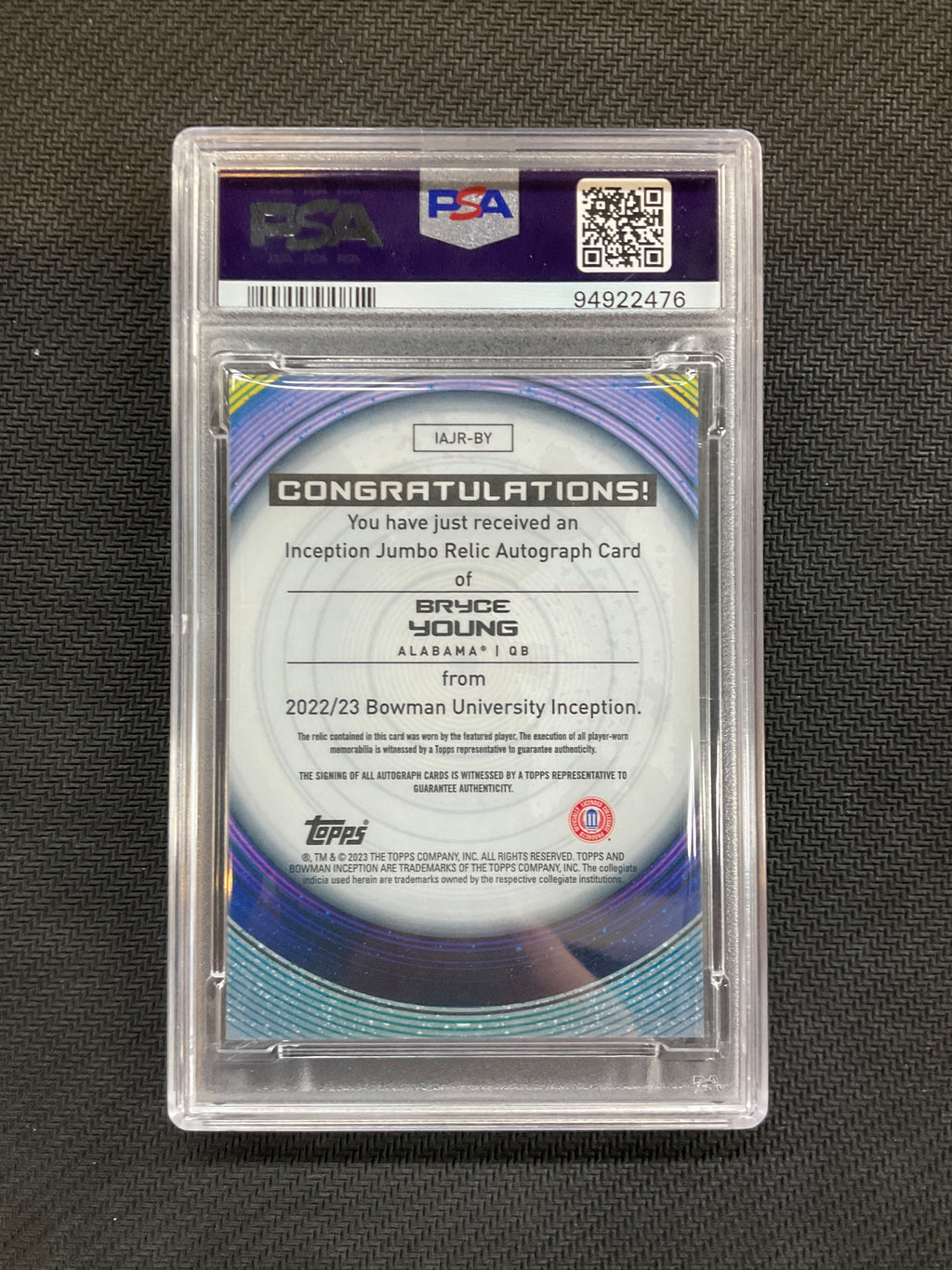2022 Bowman U Inception Bryce Young Patch Auto /199 PSA 10 Alabama 476