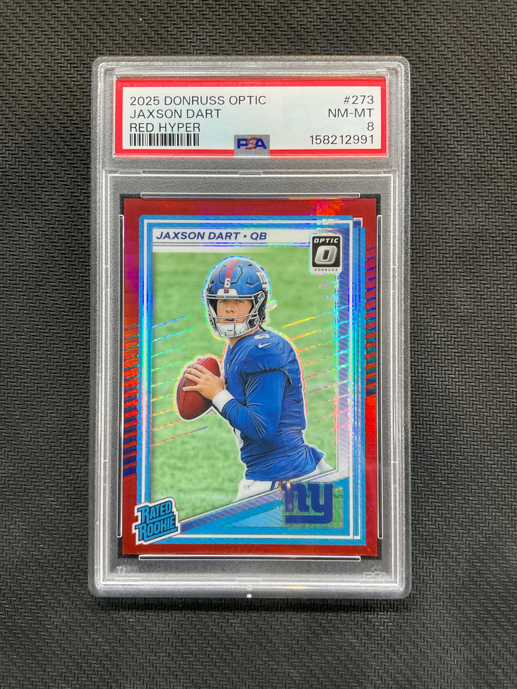 2025 Donruss Optic #273 Jaxson Dart Rookie Red Hyper PSA 8 Giants