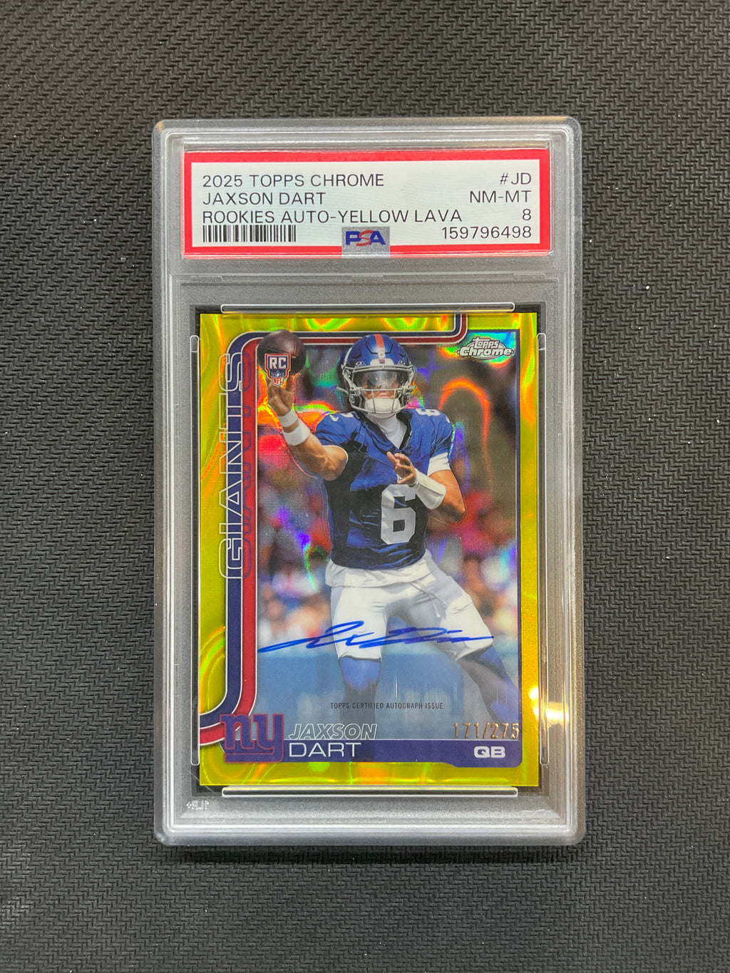 2025 Topps Chrome Jaxson Dart Yellow Lava Auto /275 PSA 8 Giants