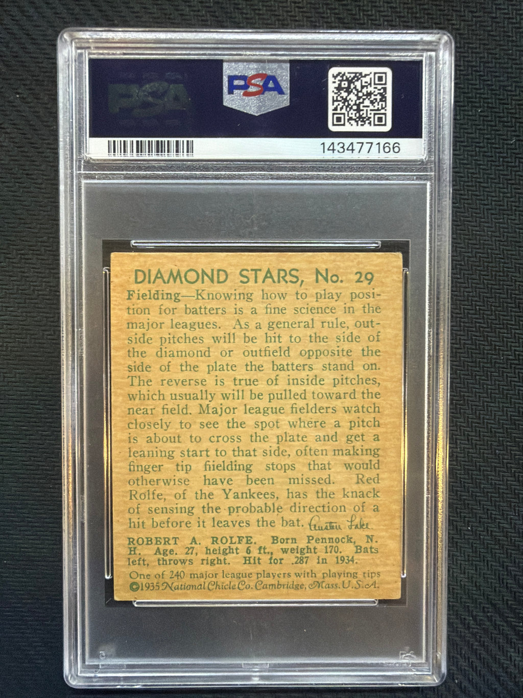 1935 Diamond Stars Robert Rolfe #29 PSA  4 166