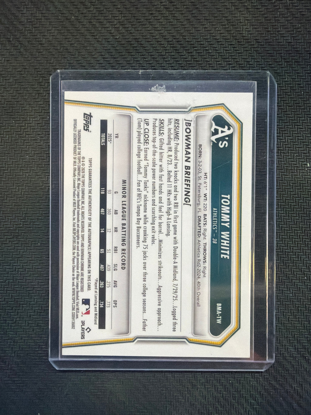 2026 Bowman Chrome Tommy White Mega Box Auto A's