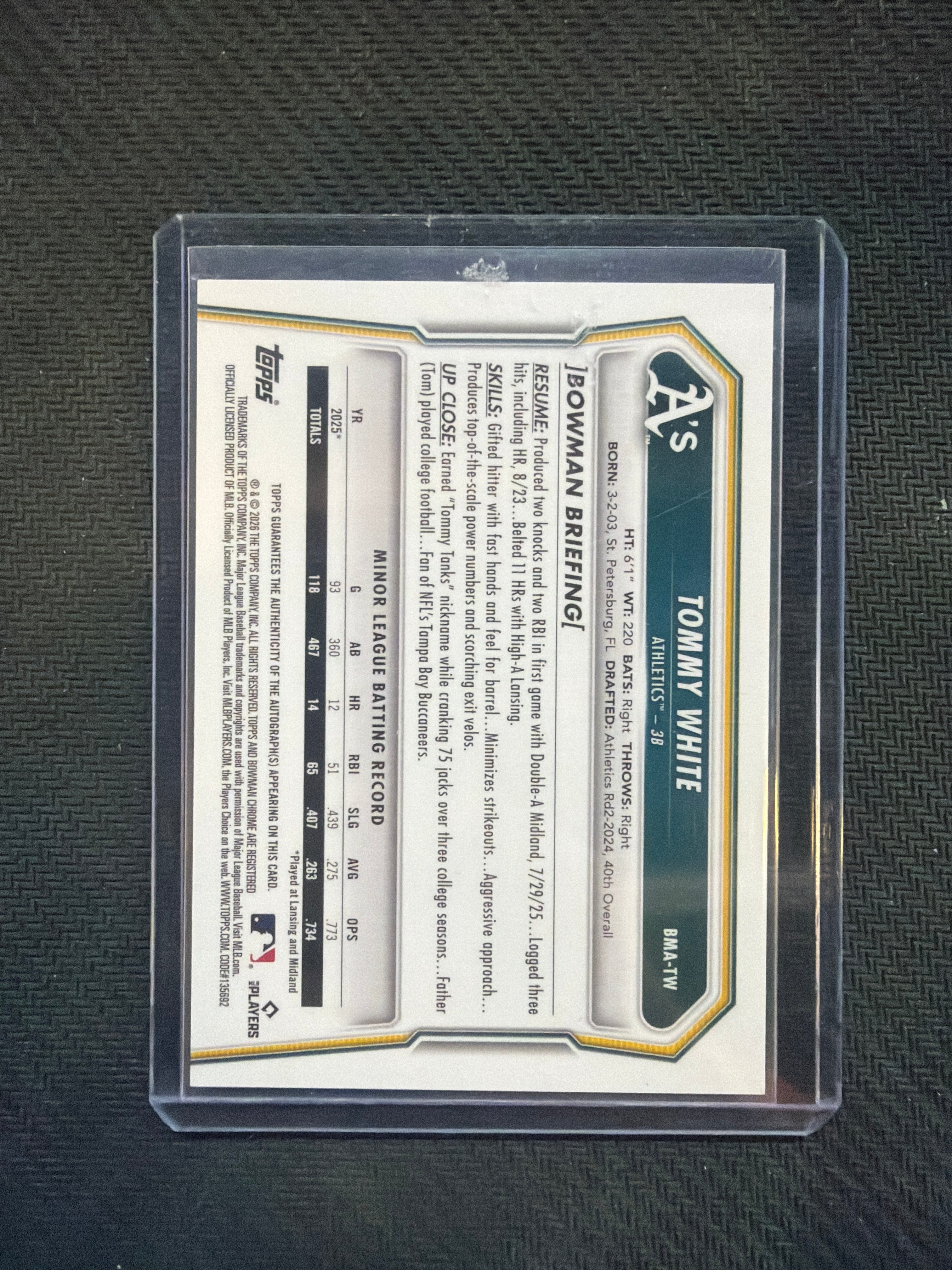 2026 Bowman Chrome Tommy White Mega Box Auto A's
