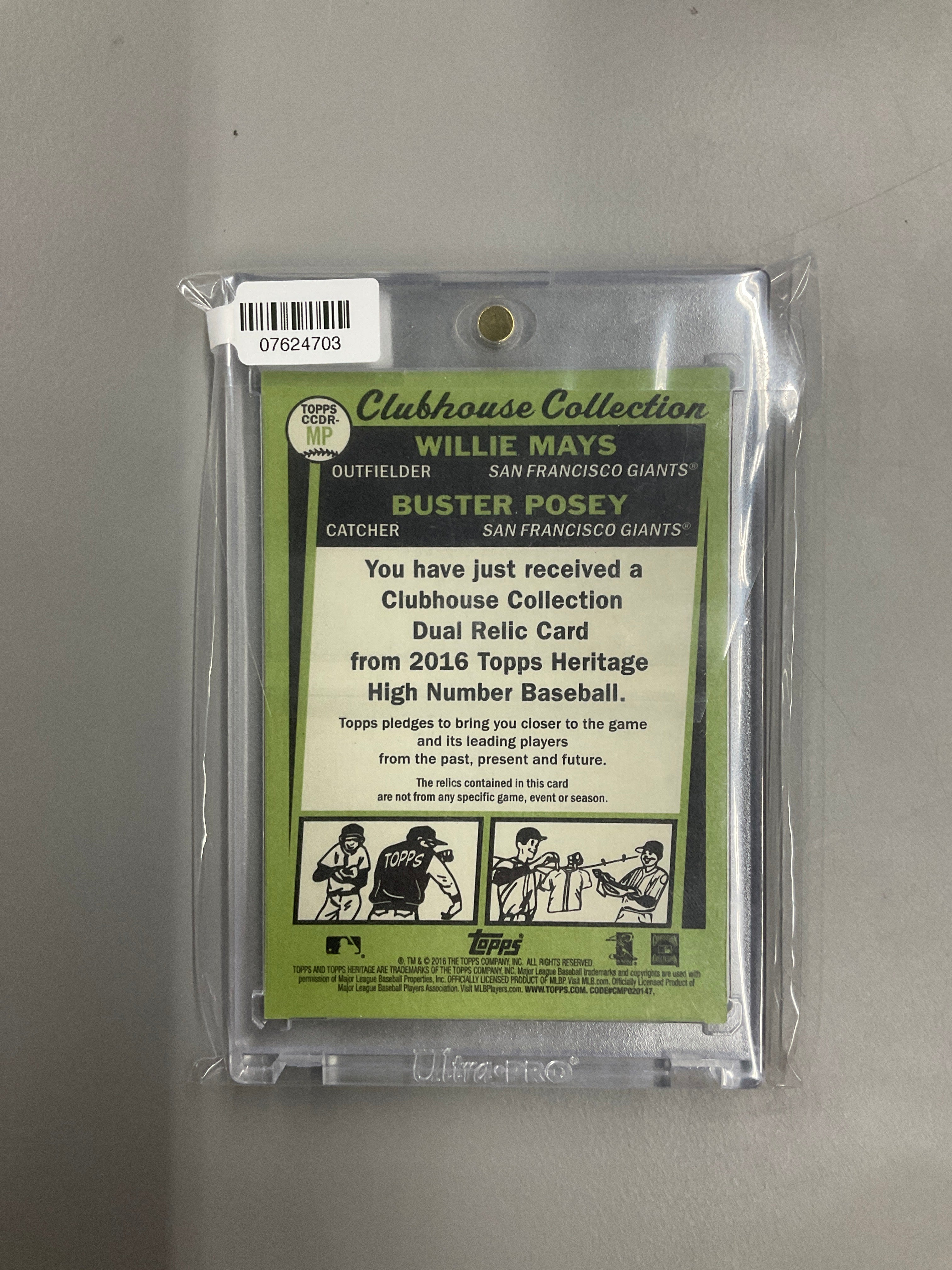 2016 Topps Heritage Willie Mays Buster Posey Bat Patch Relic /67
