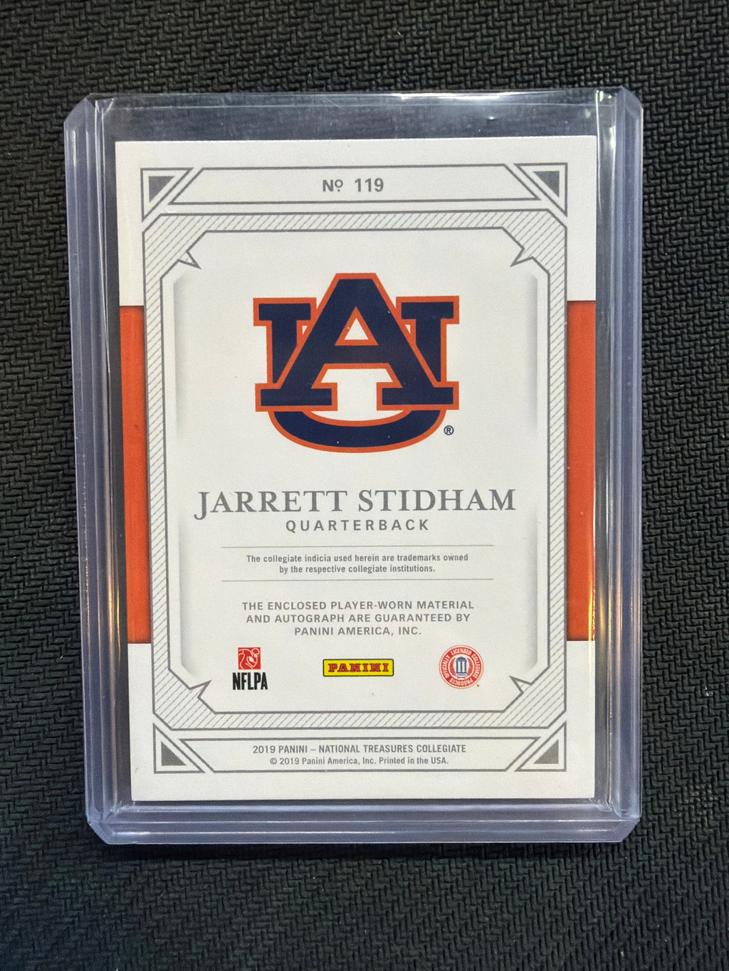 2019 National Treasures Jarrett Stidham College Materials Signatures RPA /5 Auburn
