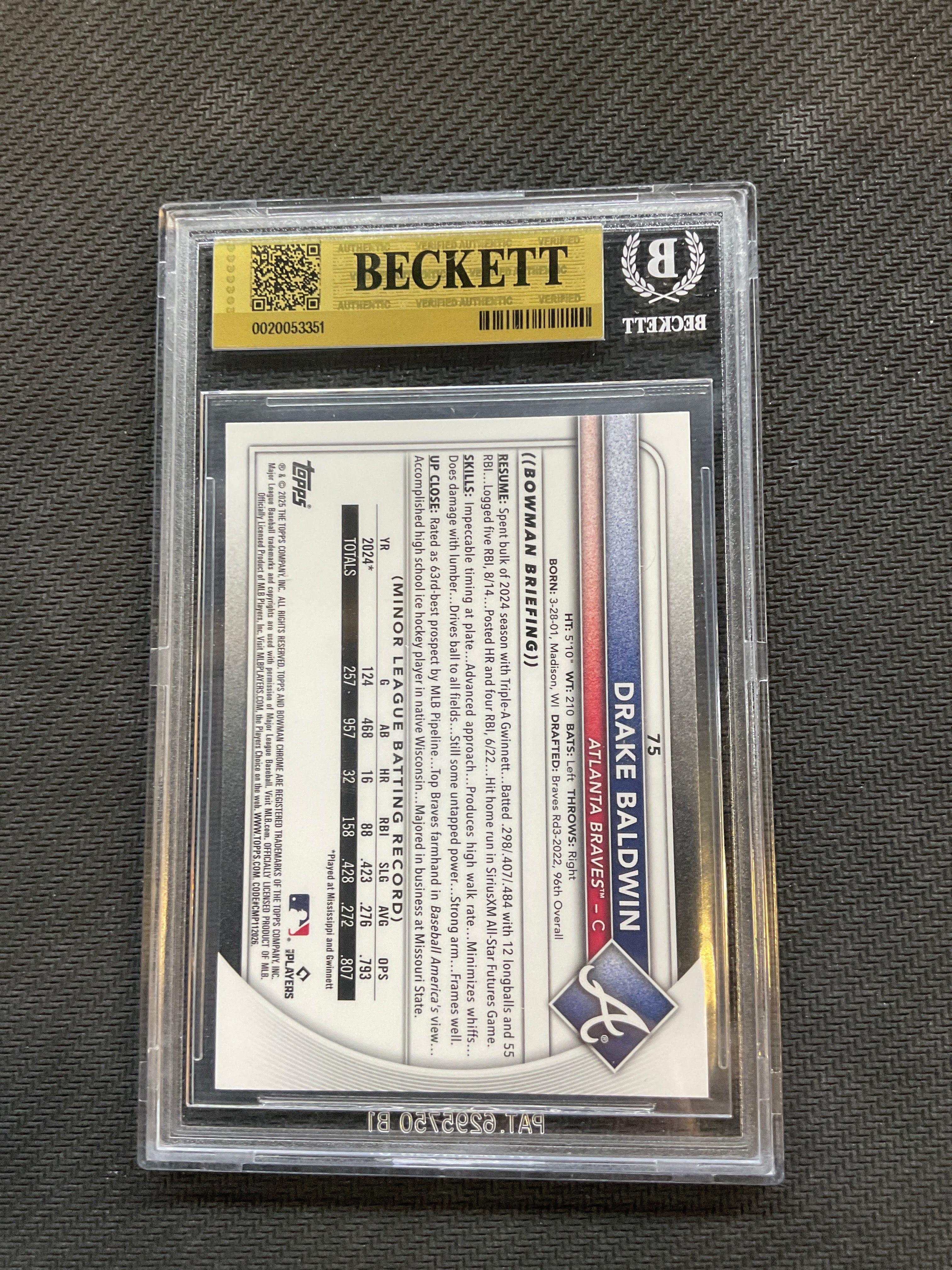2025 Bowman Chrome #75 Drake Baldwin Rookie BGS 9.5 Braves 351