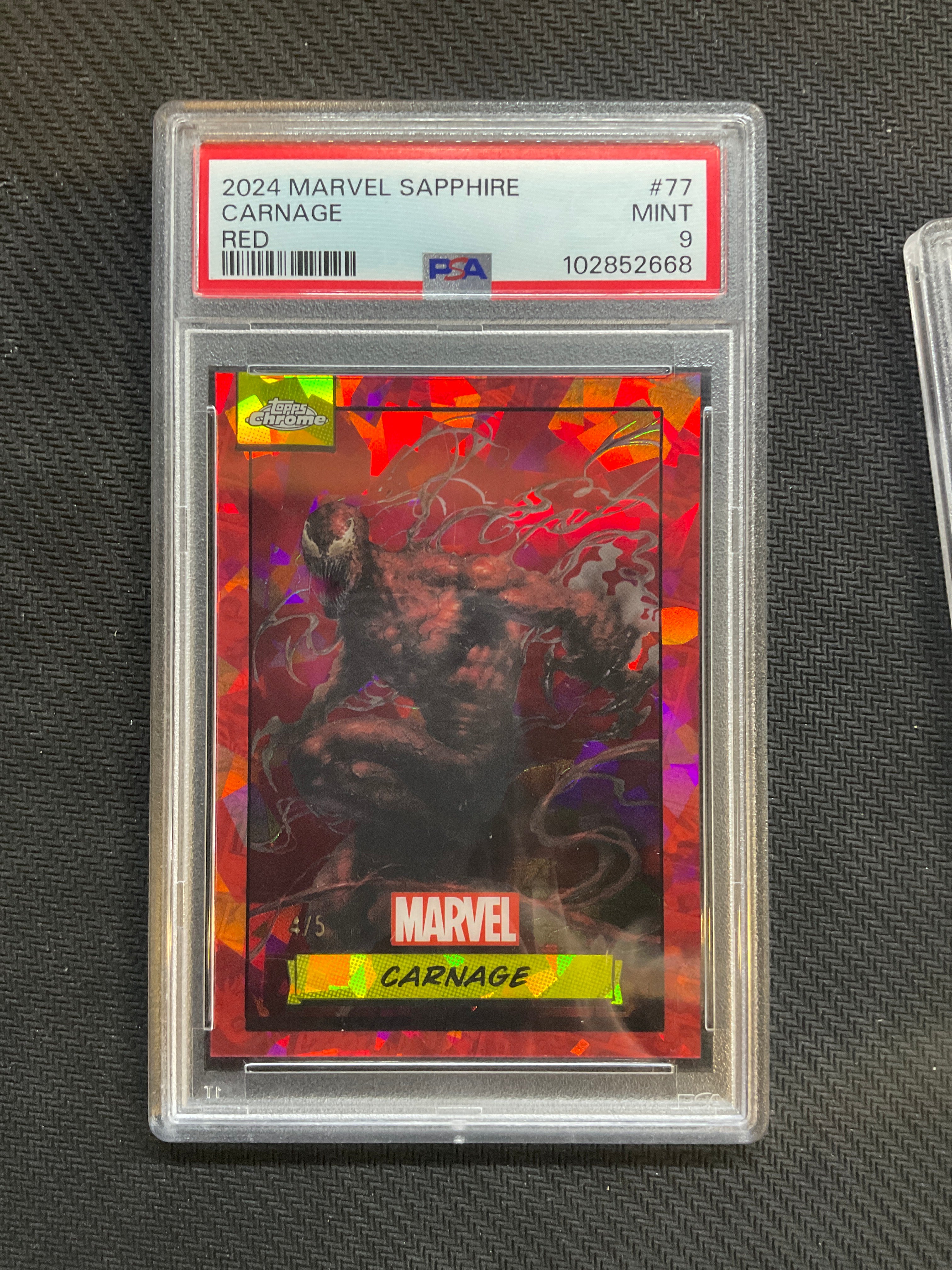 2024 Topps Chorme Marvel Sapphire Carnage Red /5 #77 PSA 9