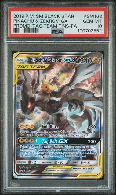 2019 Pokemon Tag Team TIns Promo Pikachu & Zekrom GX SM168 PSA 10 552