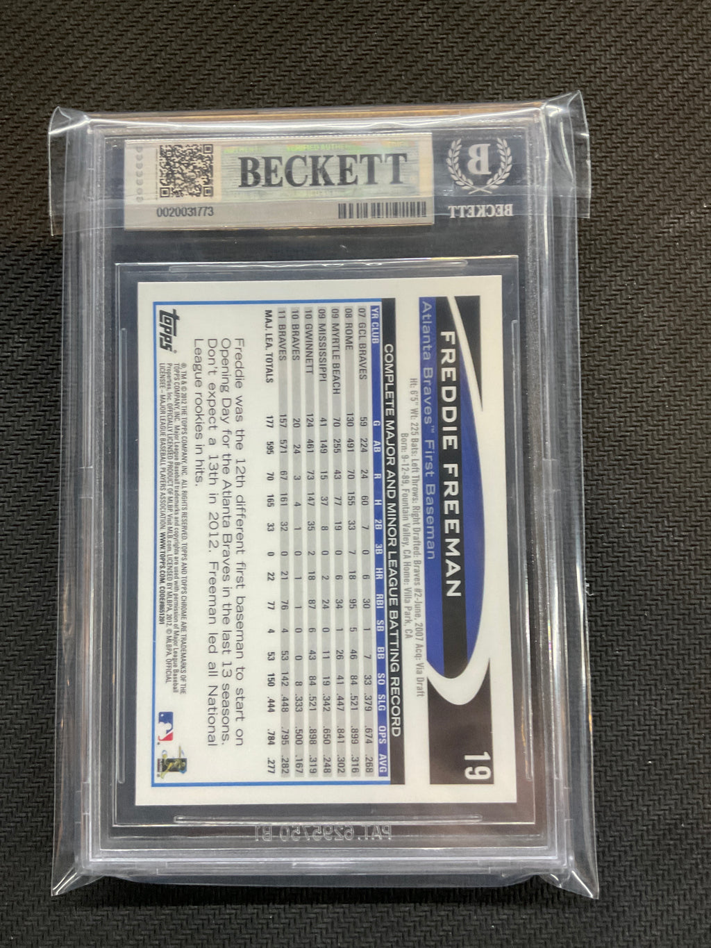 2012 Topps Chrome #19 Freddie Freeman BGS 8.5 Braves