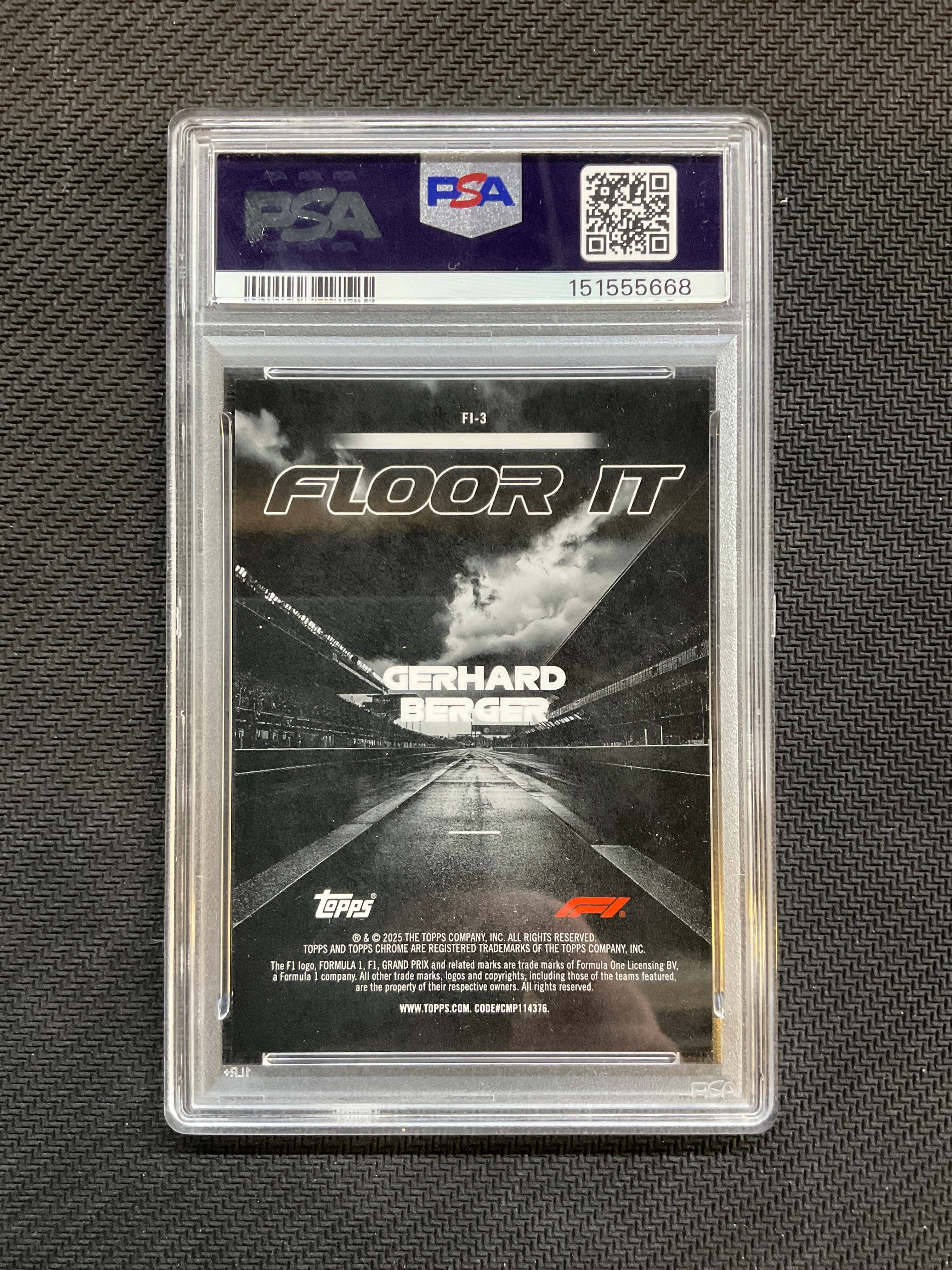 2025 Topps Chrome F1 Sapphire Gerhard Berger Floor It Purple /10 PSA 9