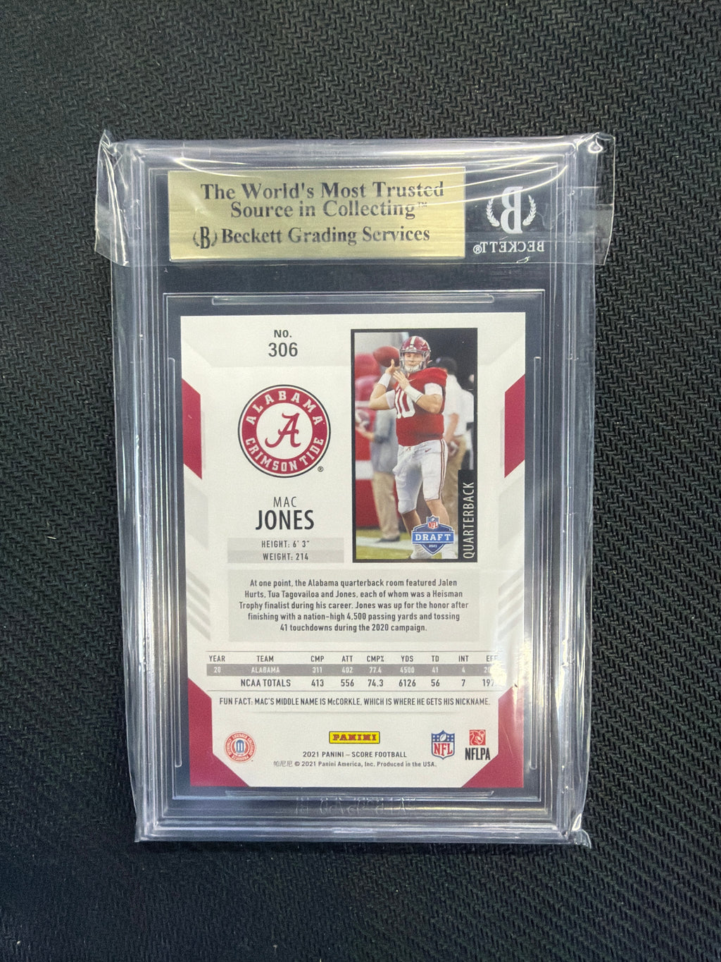 2021 Score Lava Mac Jones /575 BGS 9.5 Alabama