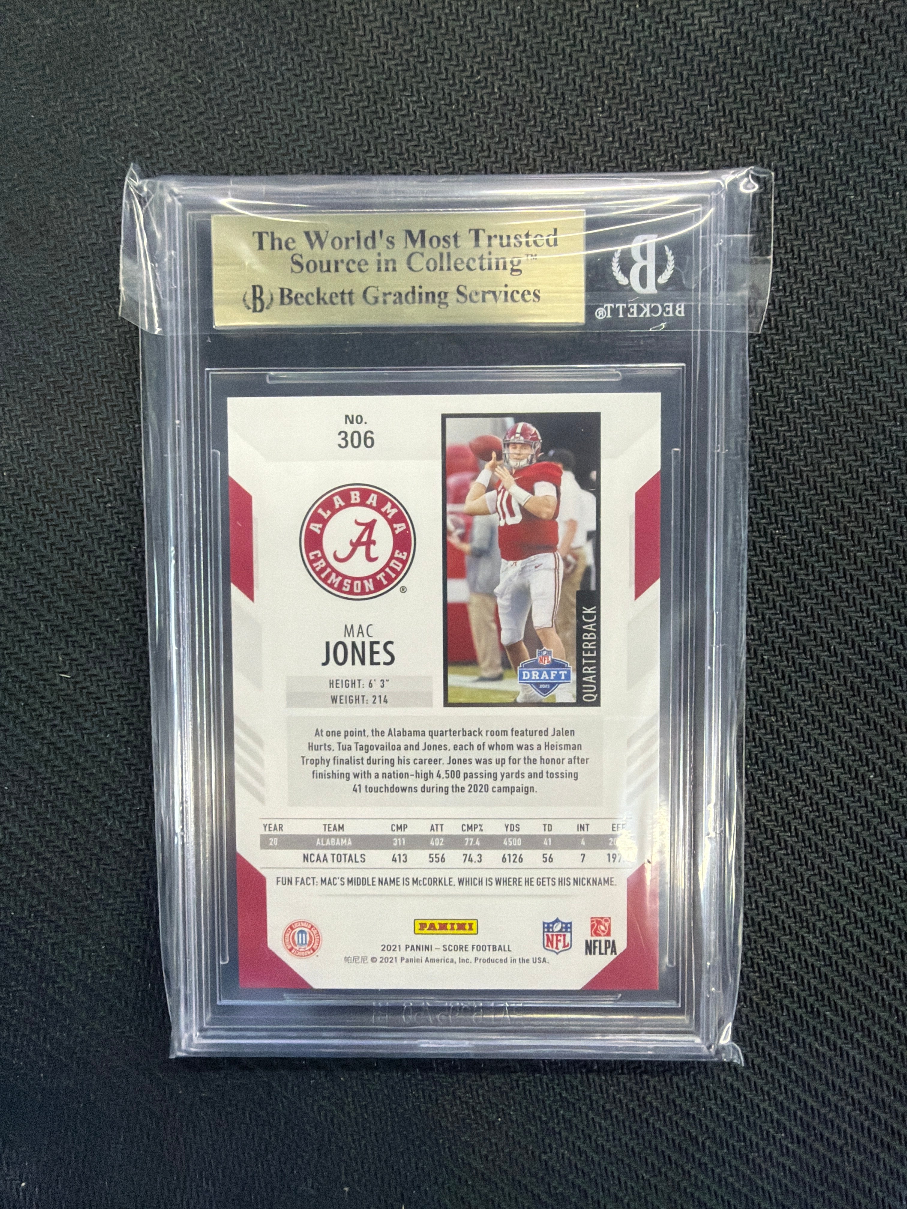 2021 Score Lava Mac Jones /575 BGS 9.5 Alabama