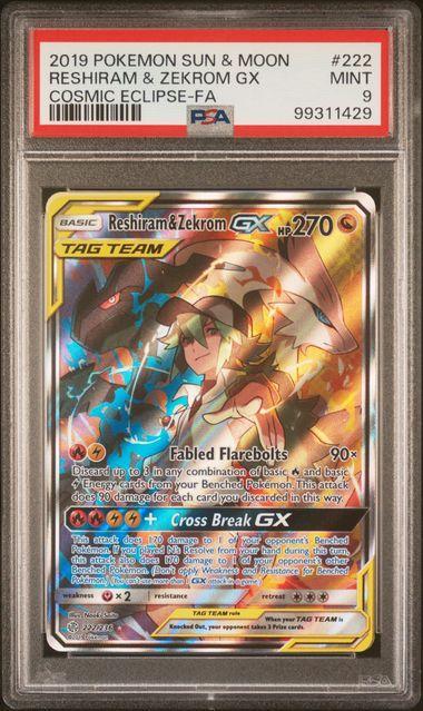 2019 Pokemon Cosmic Eclipse Reshiram & Zekrom GX 222 PSA 9