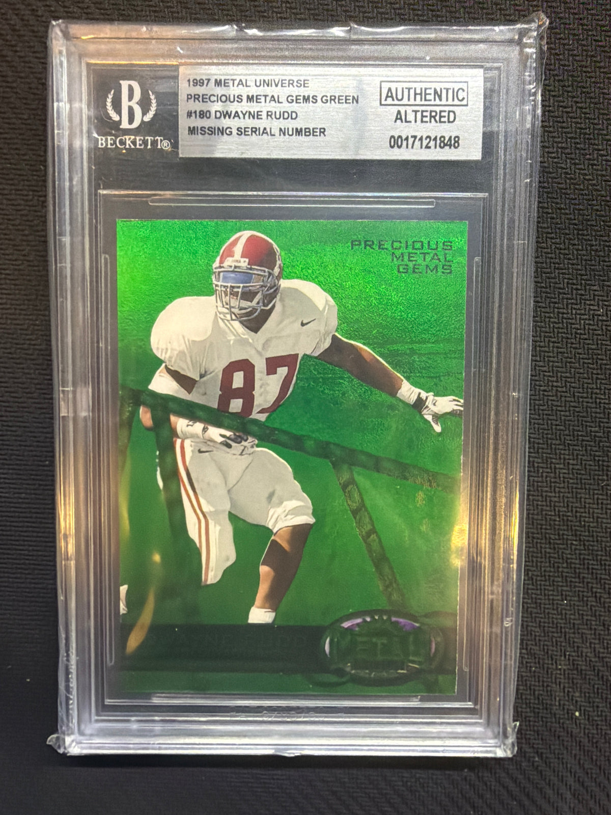1997 Metal Universe Dwayne Rudd Green PMG BGS A (Missing Serial) Alabama