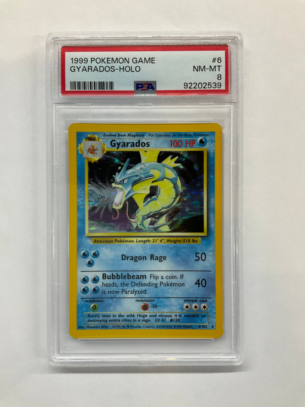 1999 Pokemon Gyarados Holo 6 PSA 8