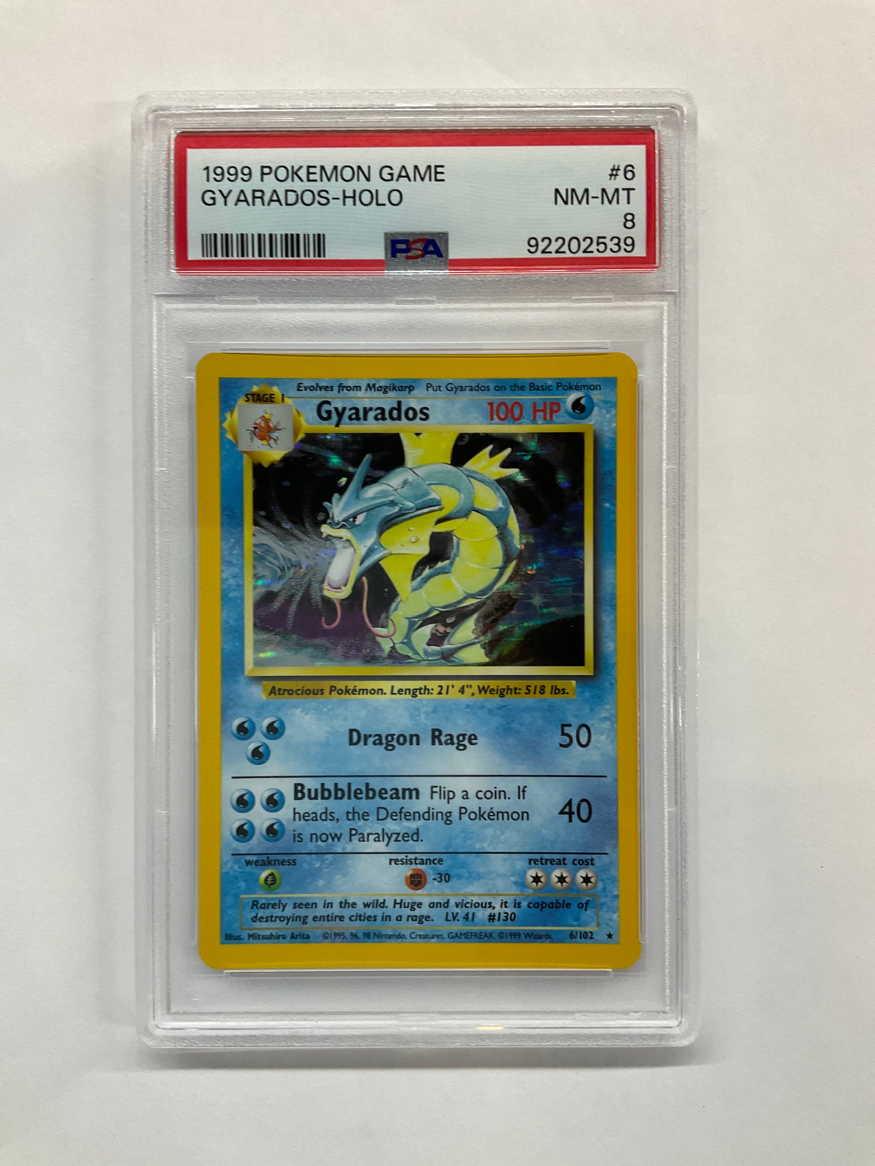 1999 Pokemon Gyarados Holo 6 PSA 8