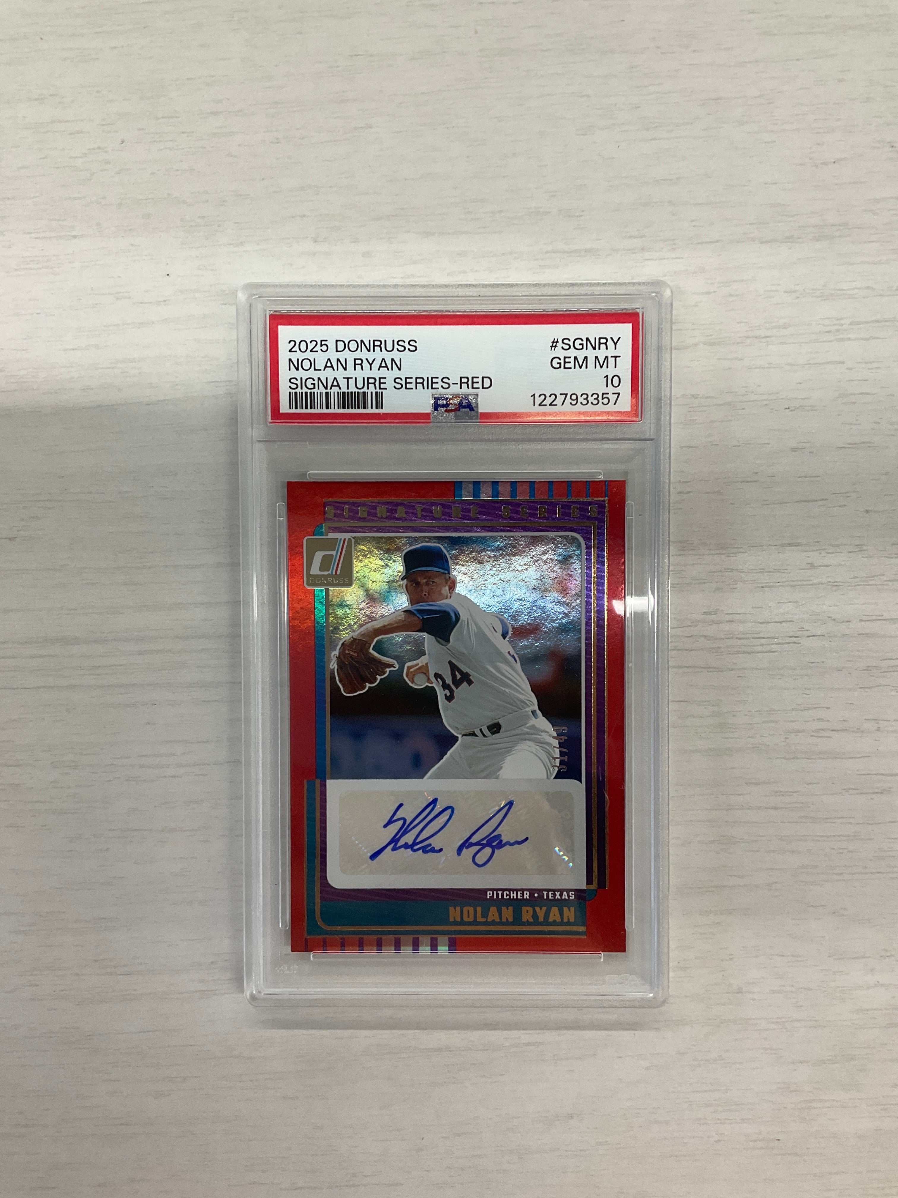 2025 Donruss Nolan Ryan Auto /49 Red PSA 10