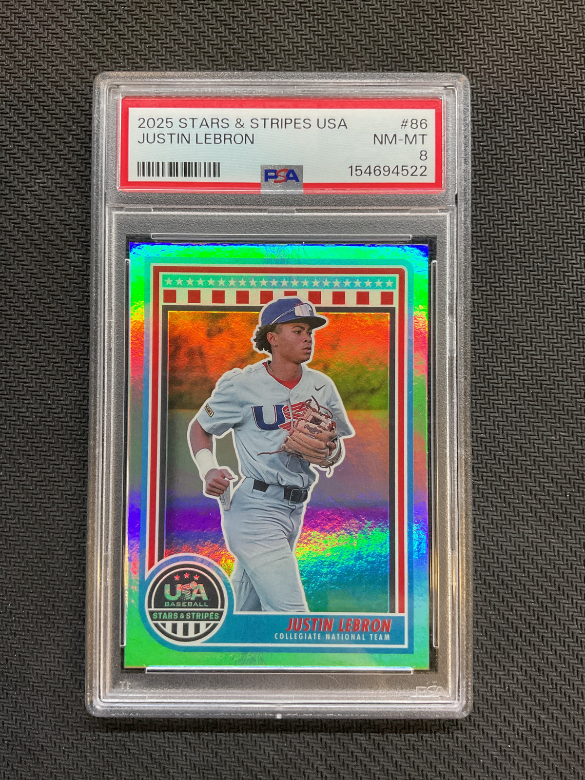 2025 Panini Stars & Stripes Justin LeBron Rookie PSA 8 522