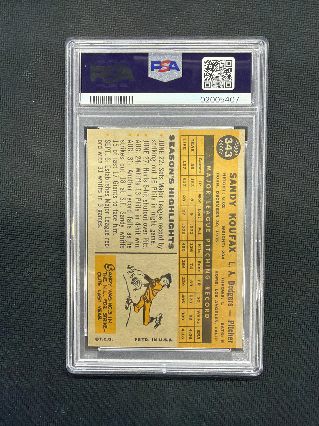 1960 Topps Sandy Koufax PSA 8 Dodgers