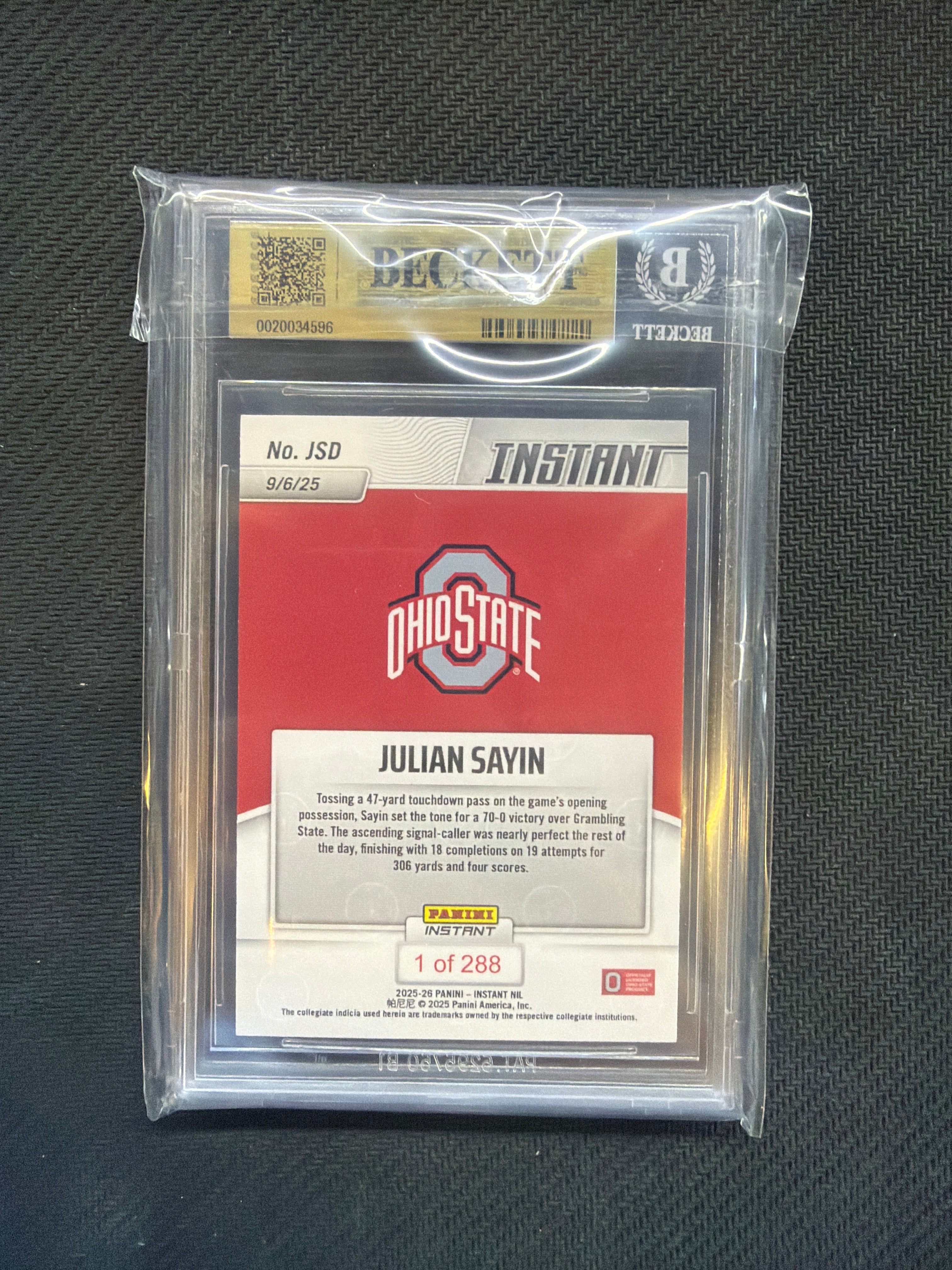 2025 Panini Instant Julian Sayin /288 BGS 9.5 Rookie Ohio State