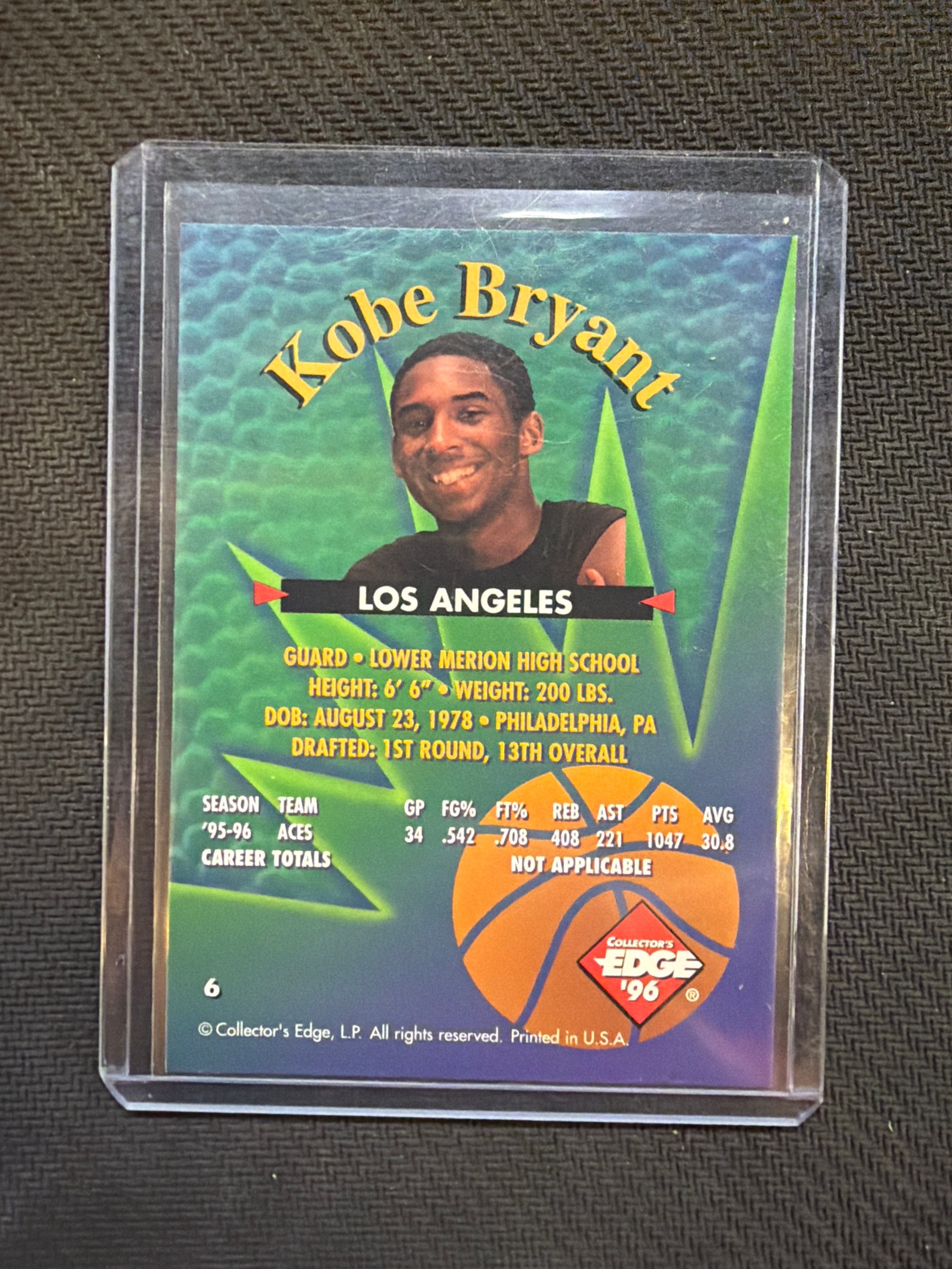 1996 Collector's Edge Kobe Bryant Rookie Rage Lakers