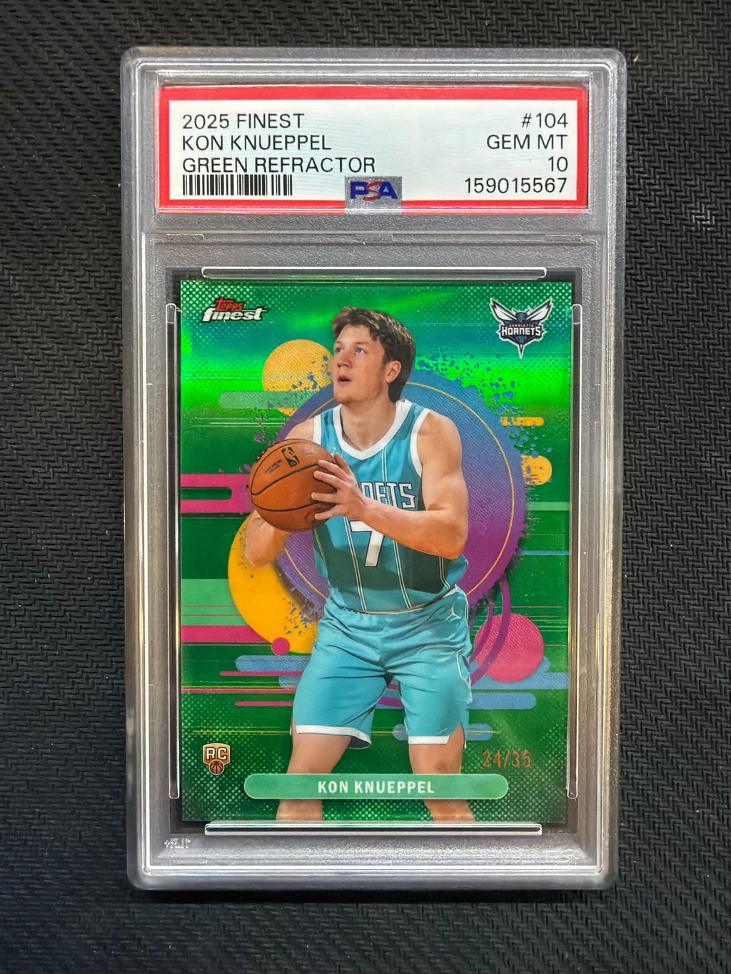 2025 Topps Finest Kon Knueppel Uncommon Green /35 PSA 10 Hornets