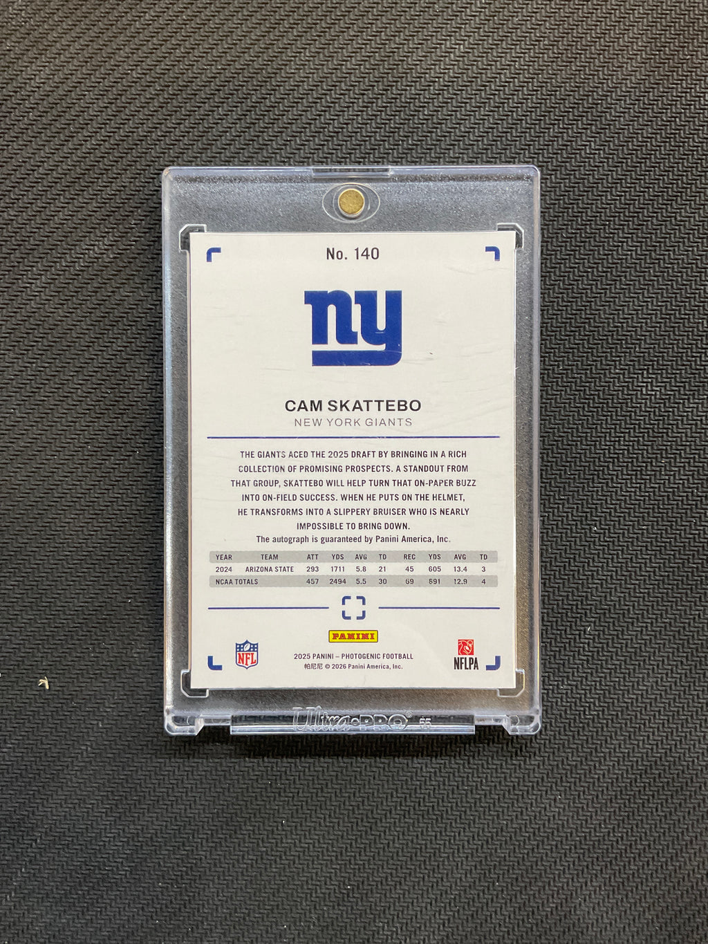 2025 Panini Photogenic Cam Skattebo Rookie Auto /25 Giants