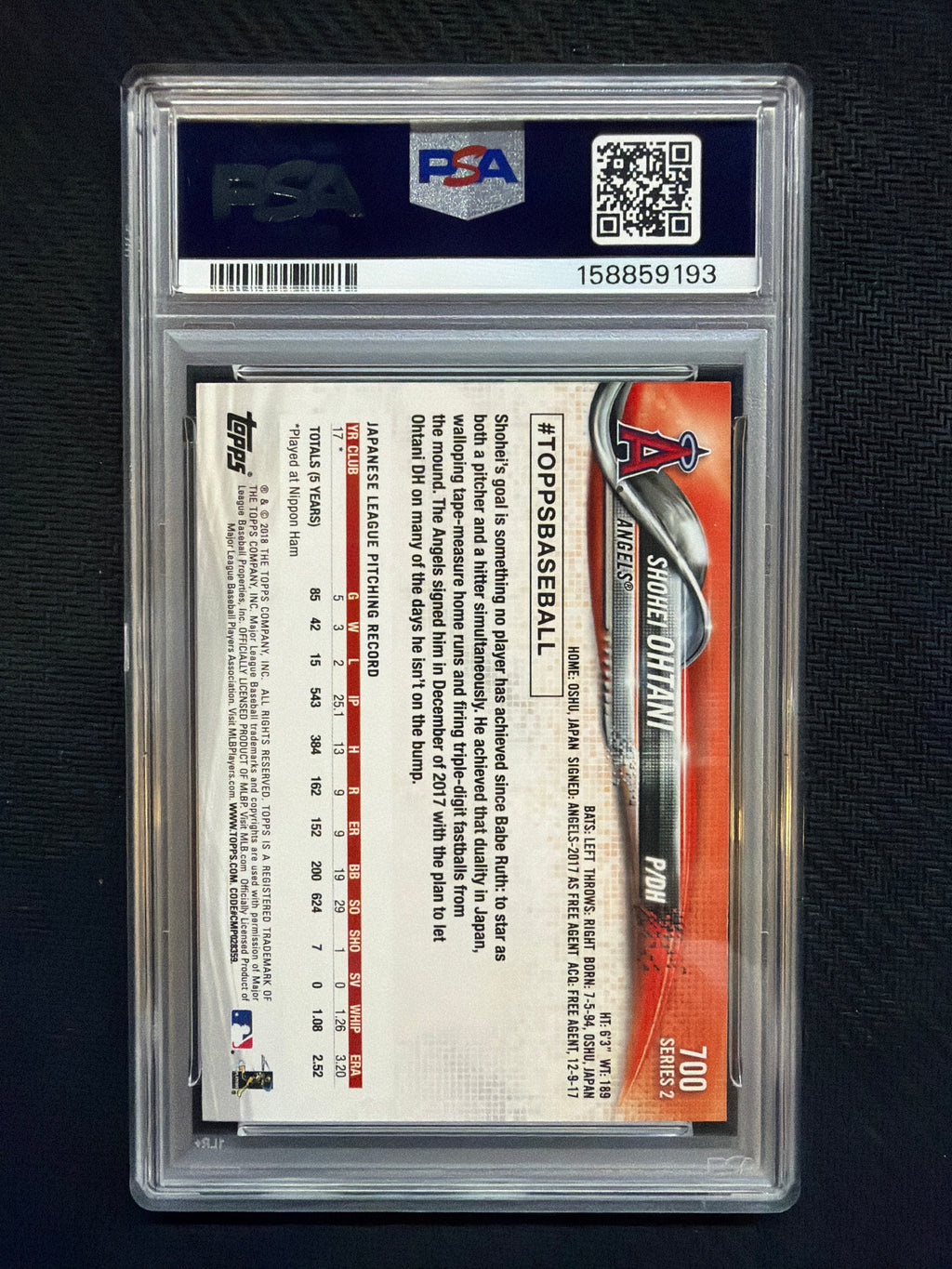 2018 Topps Shohei Ohtani Pitching PSA 8 193