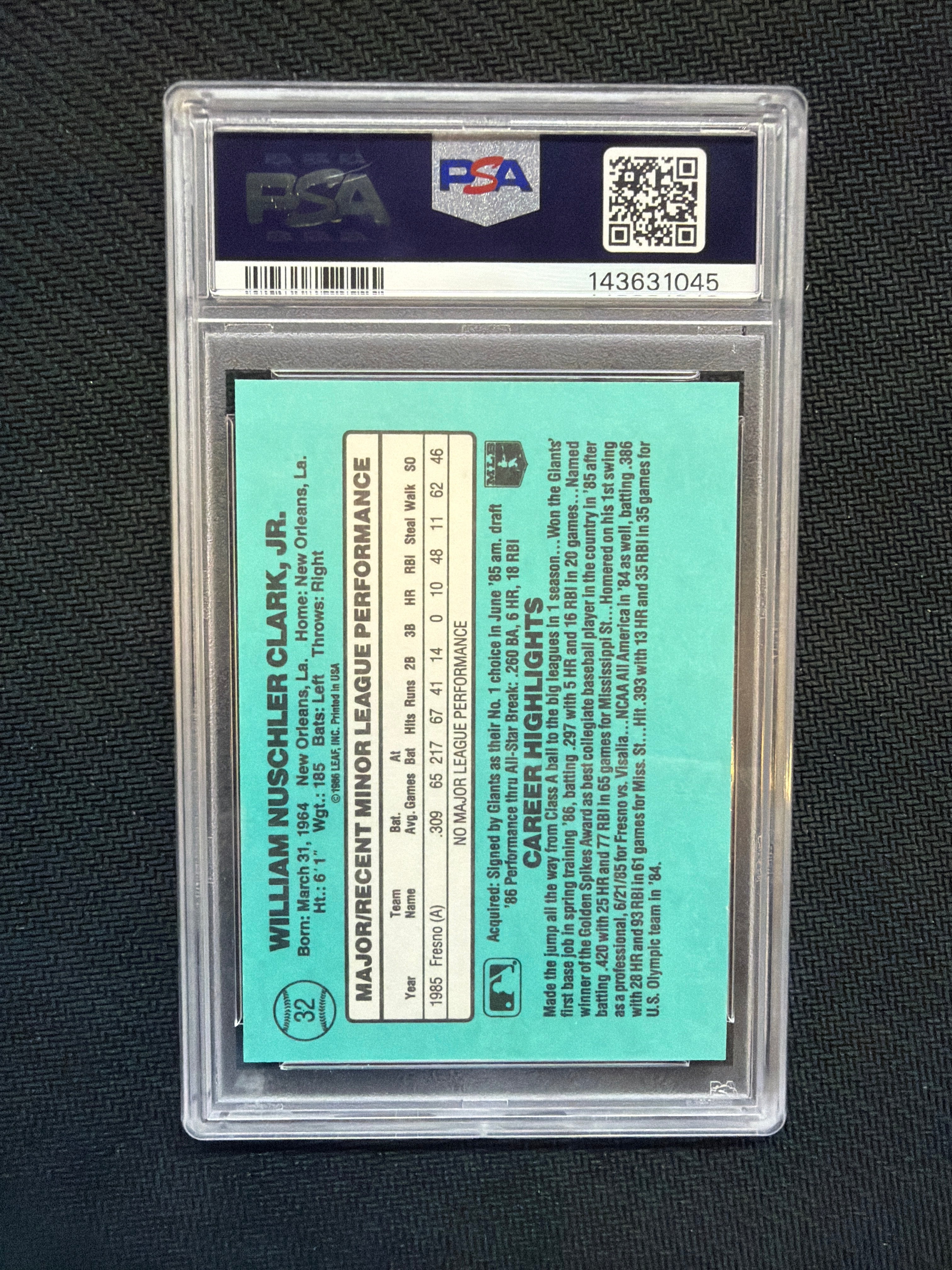1986 Donruss Will Clark #32 PSA 9