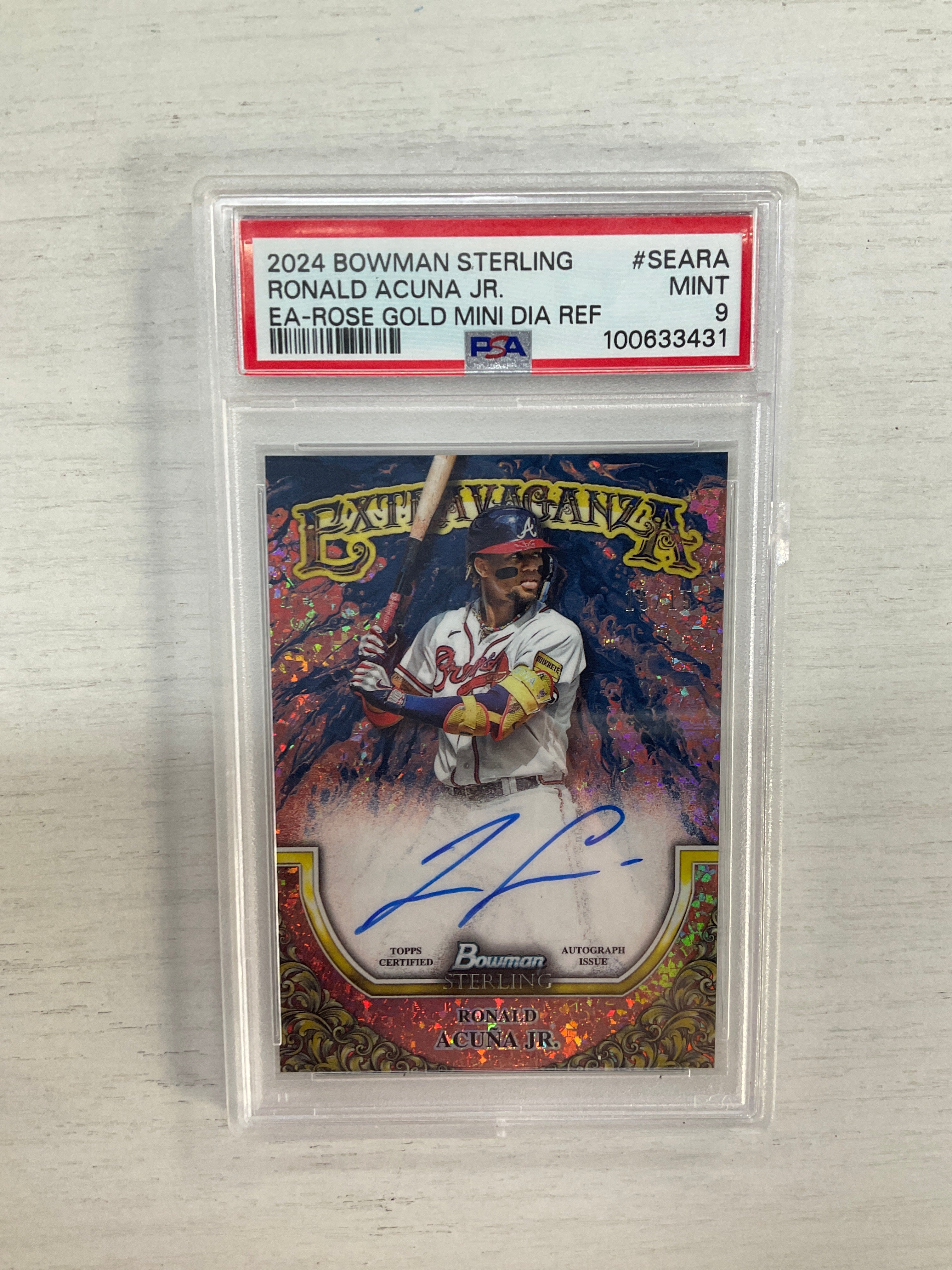 2024 Bowman Steling Ronald Acuna Jr. Rose Gold Auto /15 PSA 9